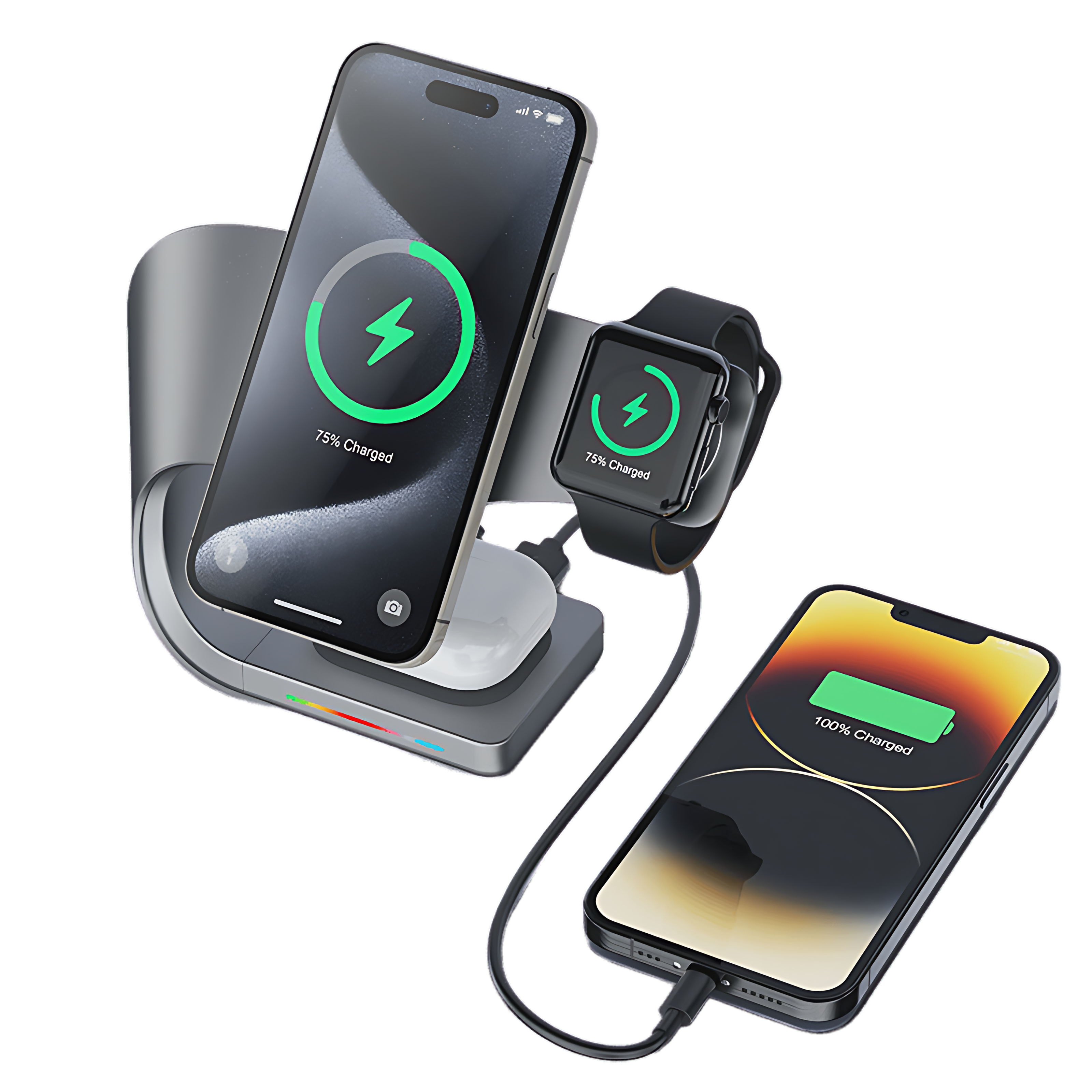 スタイリッシュな3in1マグネット式スマホホルダー(シルバー)