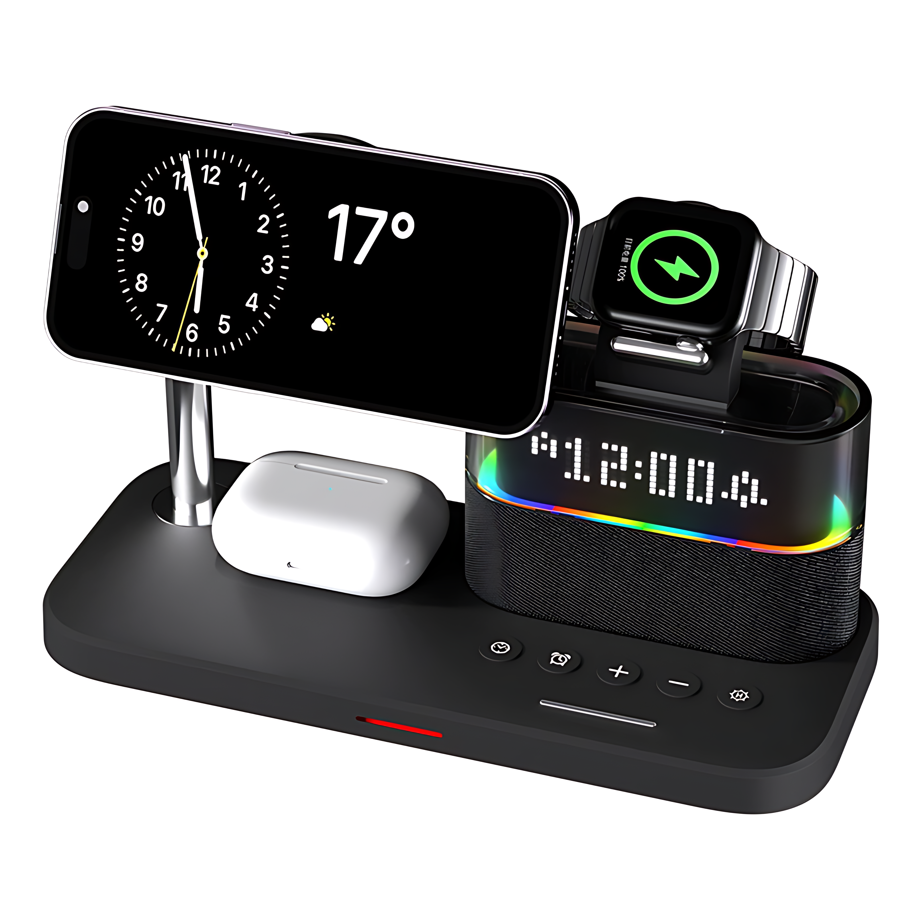目覚まし時計付き5-in-1ワイヤレス充電ステーション