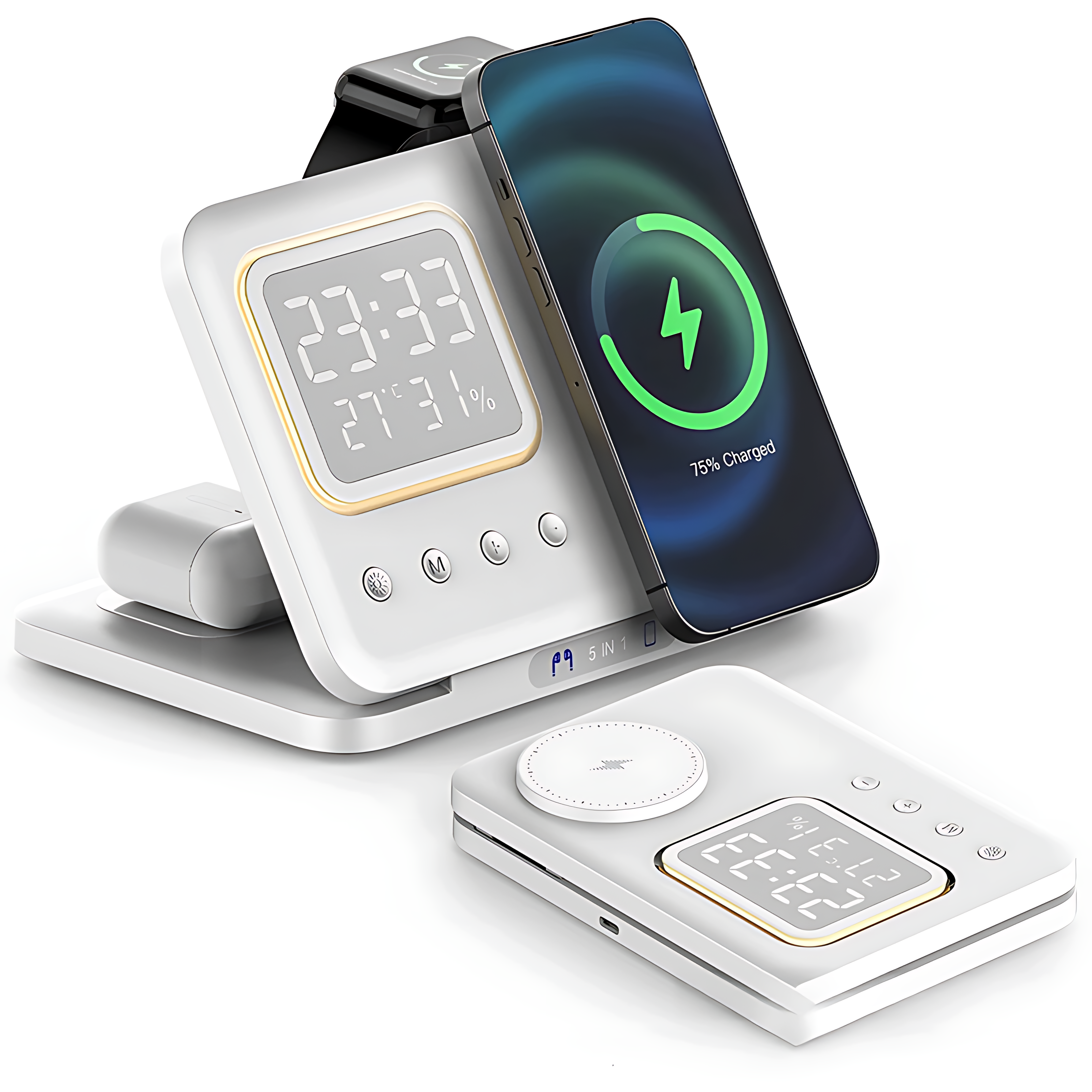 5-in-1 Wireless Charging Station with Digital Clock & Night Light