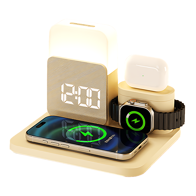6 in 1 Wireless Charging Alarm Clock for Bedrooms