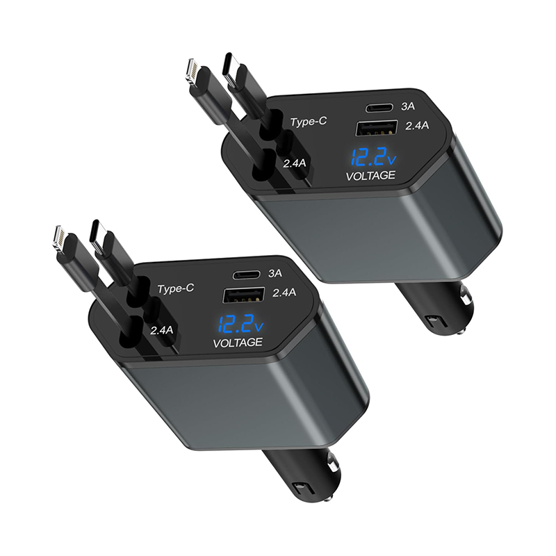 60W 4 - in - 1 Retractable Car Charger: Fast Charge for iPhone & Android