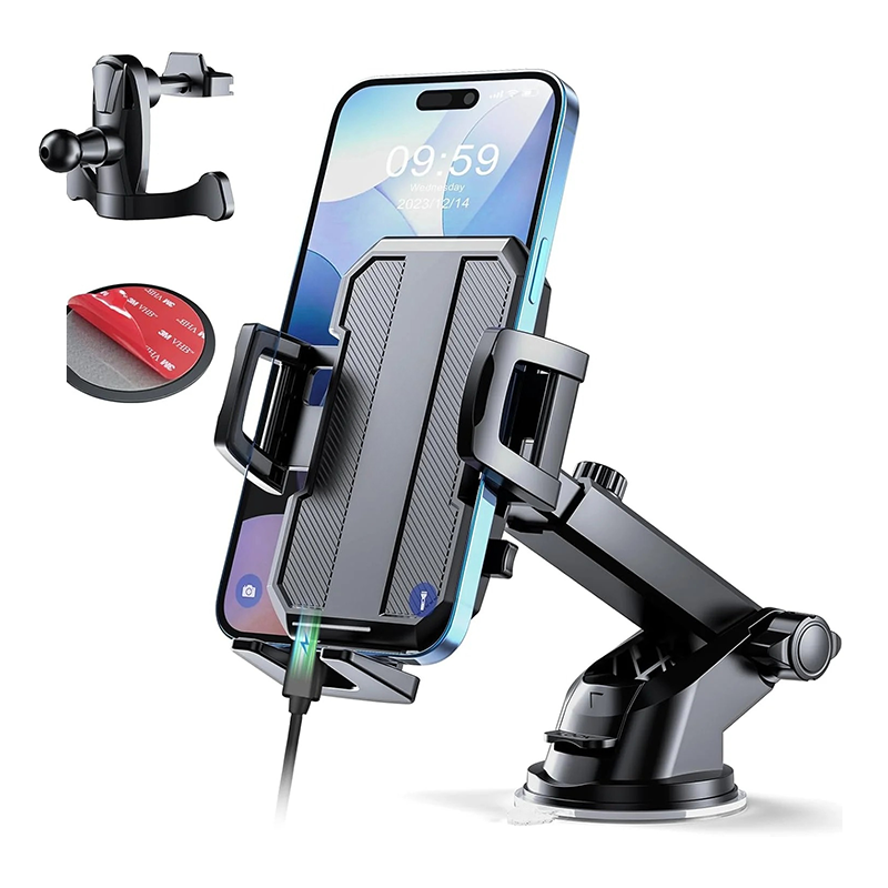 3-in-1 Car Phone Holder: Powerful Suction, Black