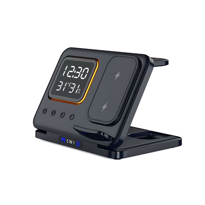 5-in-1 Wireless Charging Station with Digital Clock & Night Light