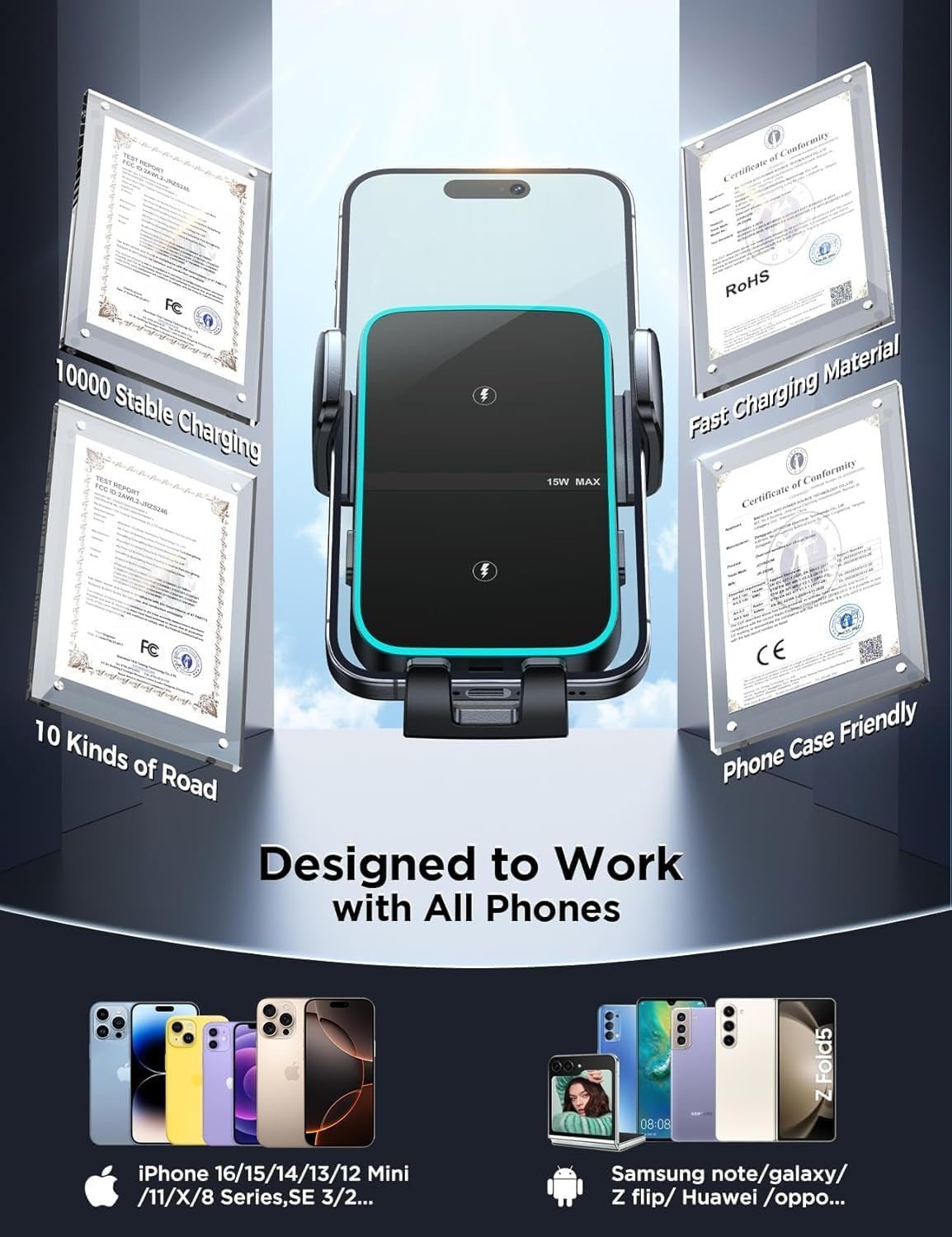 Auto - Smart Clamping Wireless Car Charger Mount: Dual Coil