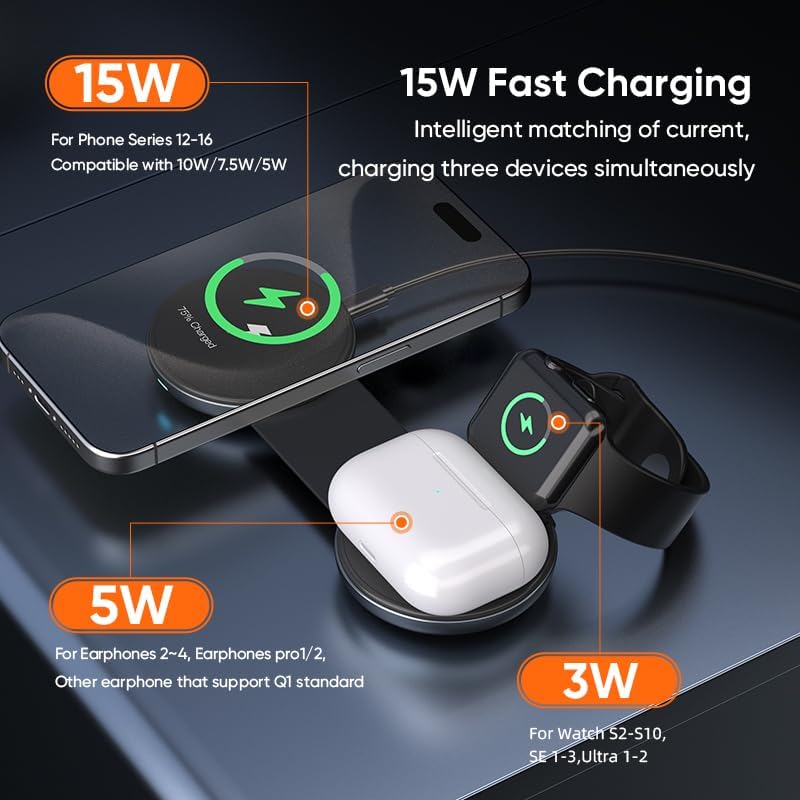 3 in 1 Portable Foldable Wireless Charger for Apple Devices