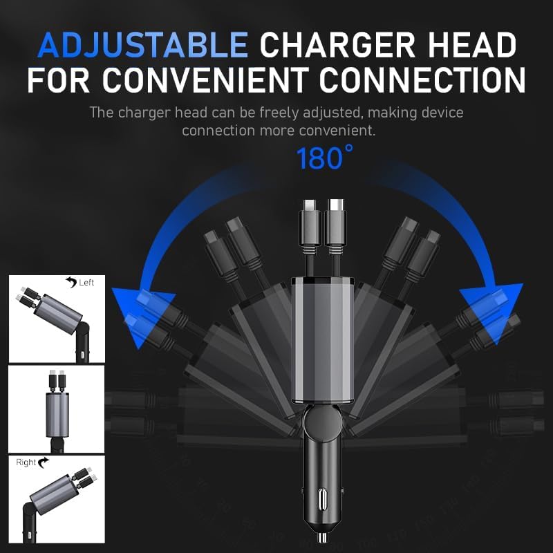 60W 4 - in - 1 Retractable Car Charger: Fast Charge for iPhone & Android