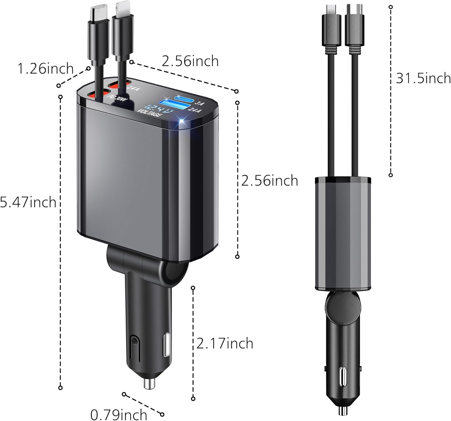 60W 4 - in - 1 Retractable Car Charger: Fast Charge for iPhone & Android