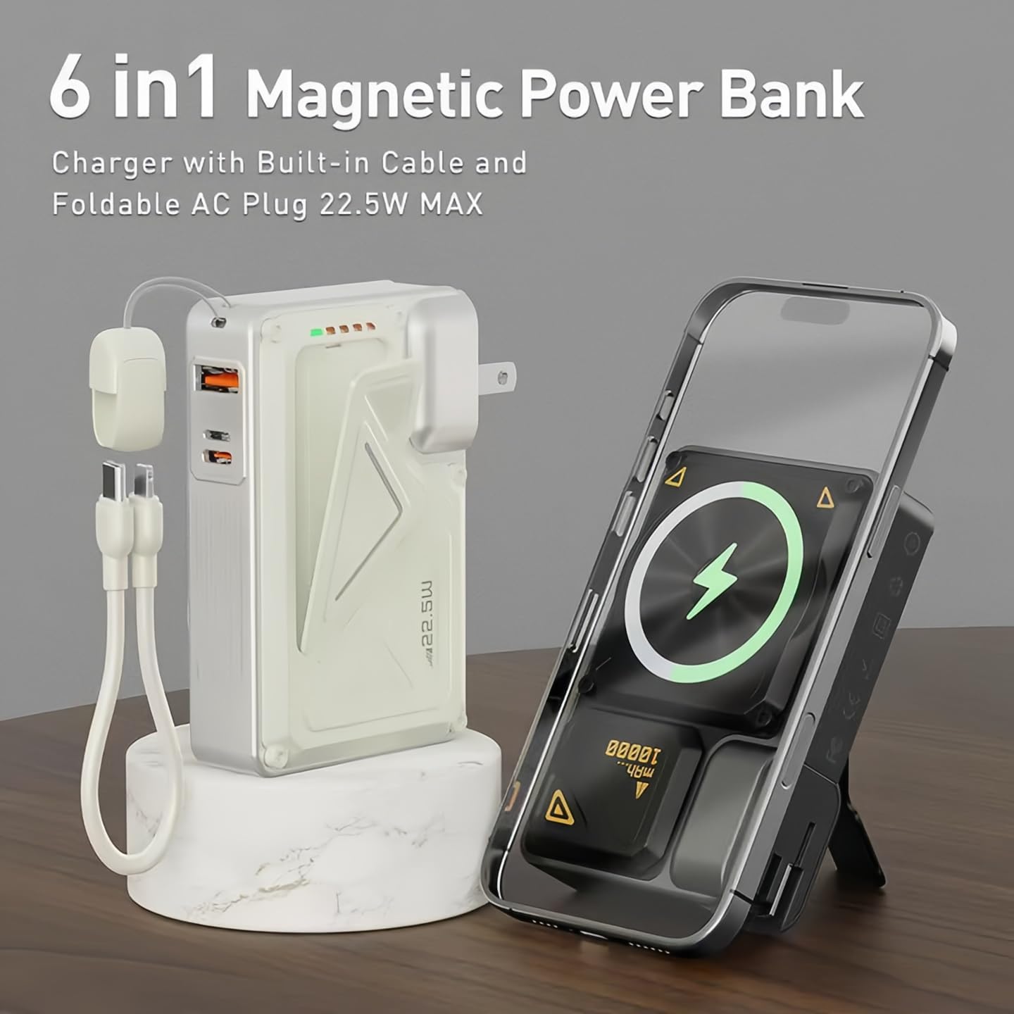 10000mAh Magnetic Power Bank with Foldable Wall Plug