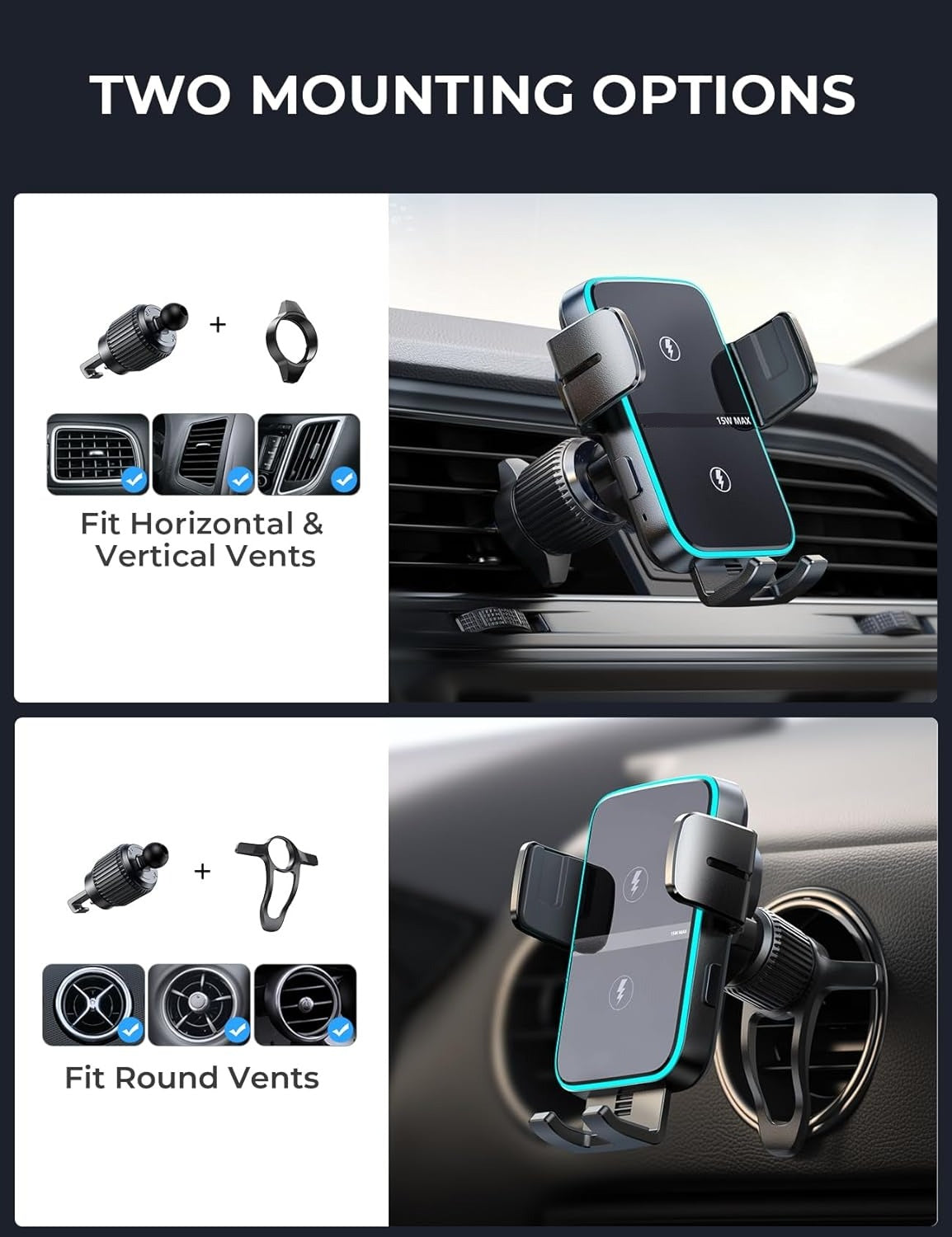 Auto - Smart Clamping Wireless Car Charger Mount: Dual Coil