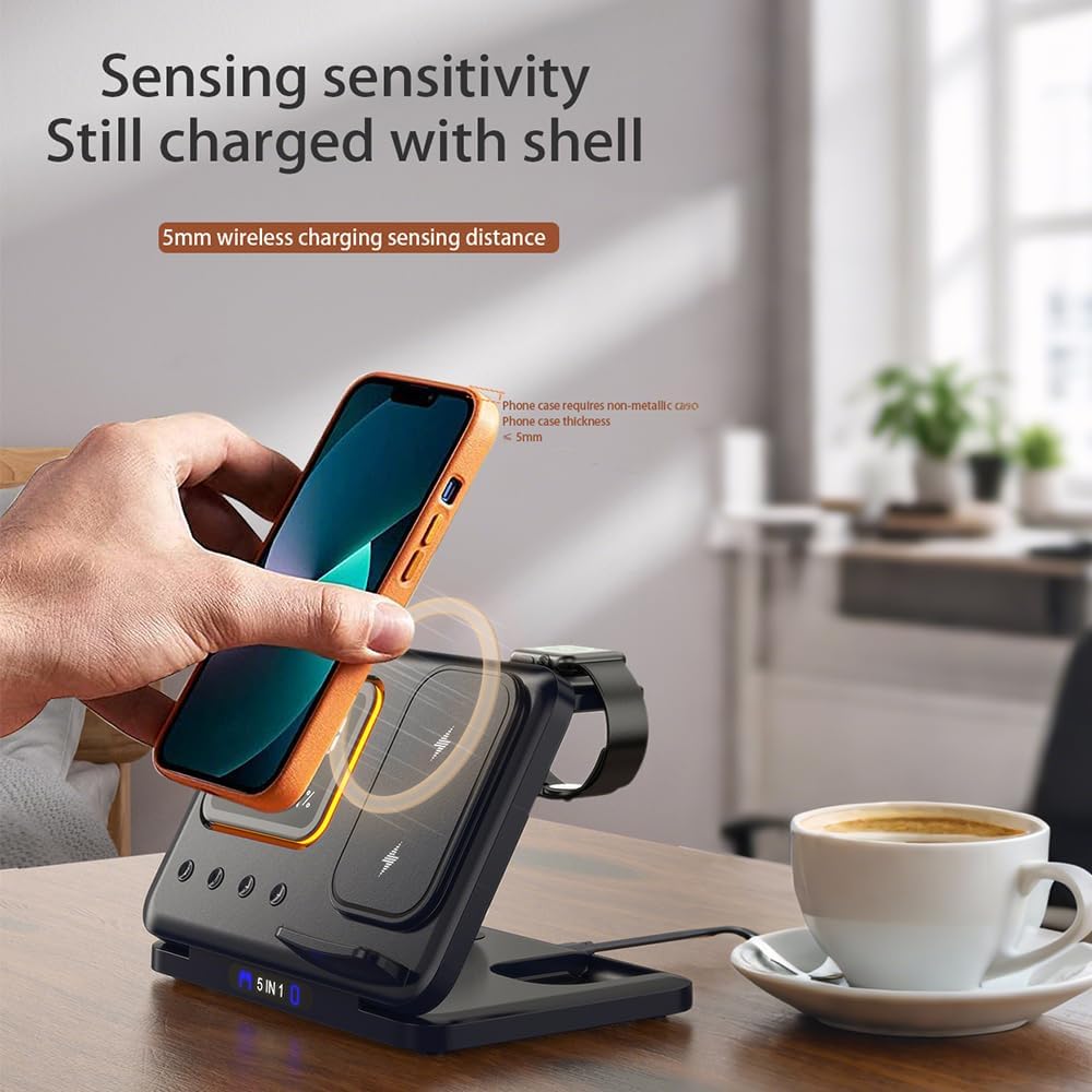 5-in-1 Wireless Charging Station with Digital Clock & Night Light