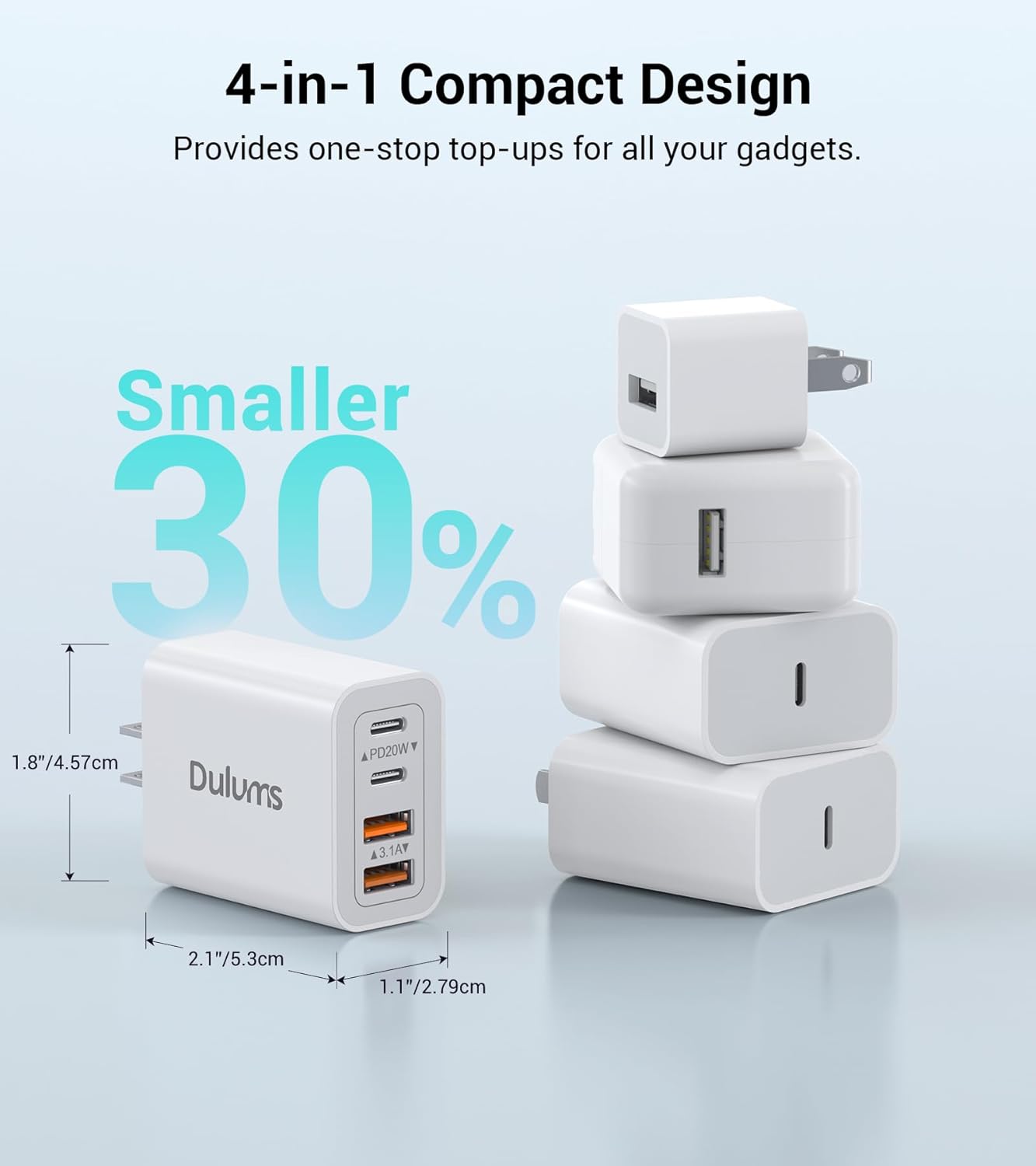 40W USB-C Charger 4-Port PD+QC Fast Charging Wall Plug