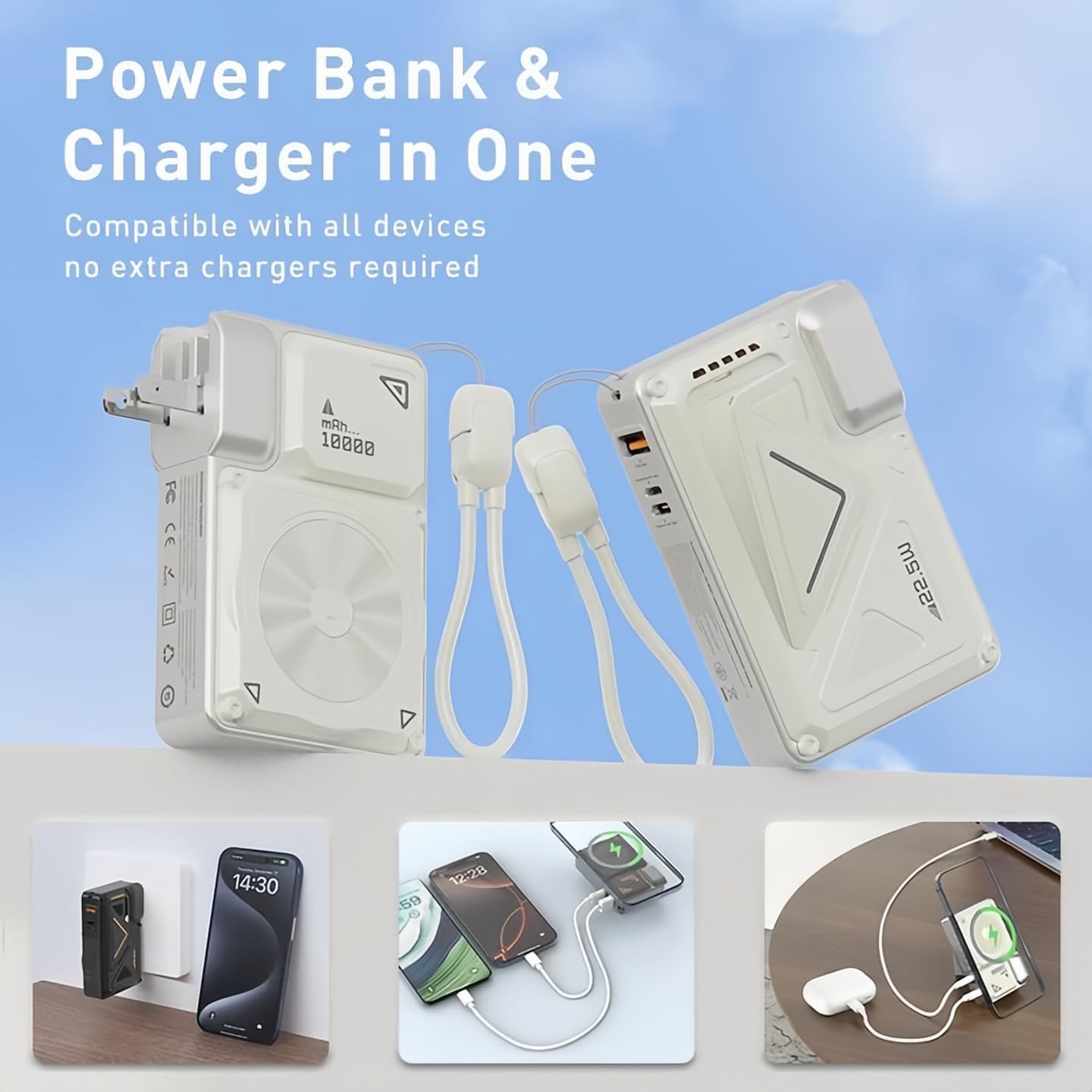 10000mAh Magnetic Power Bank with Foldable Wall Plug