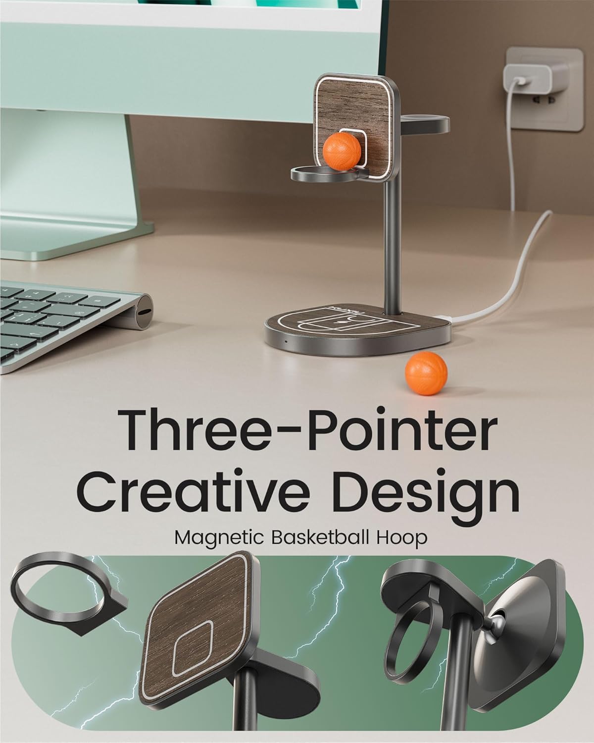 3-Point Power 3-in-1 Charger: Qi2, Magnetic & Basketball Hoop
