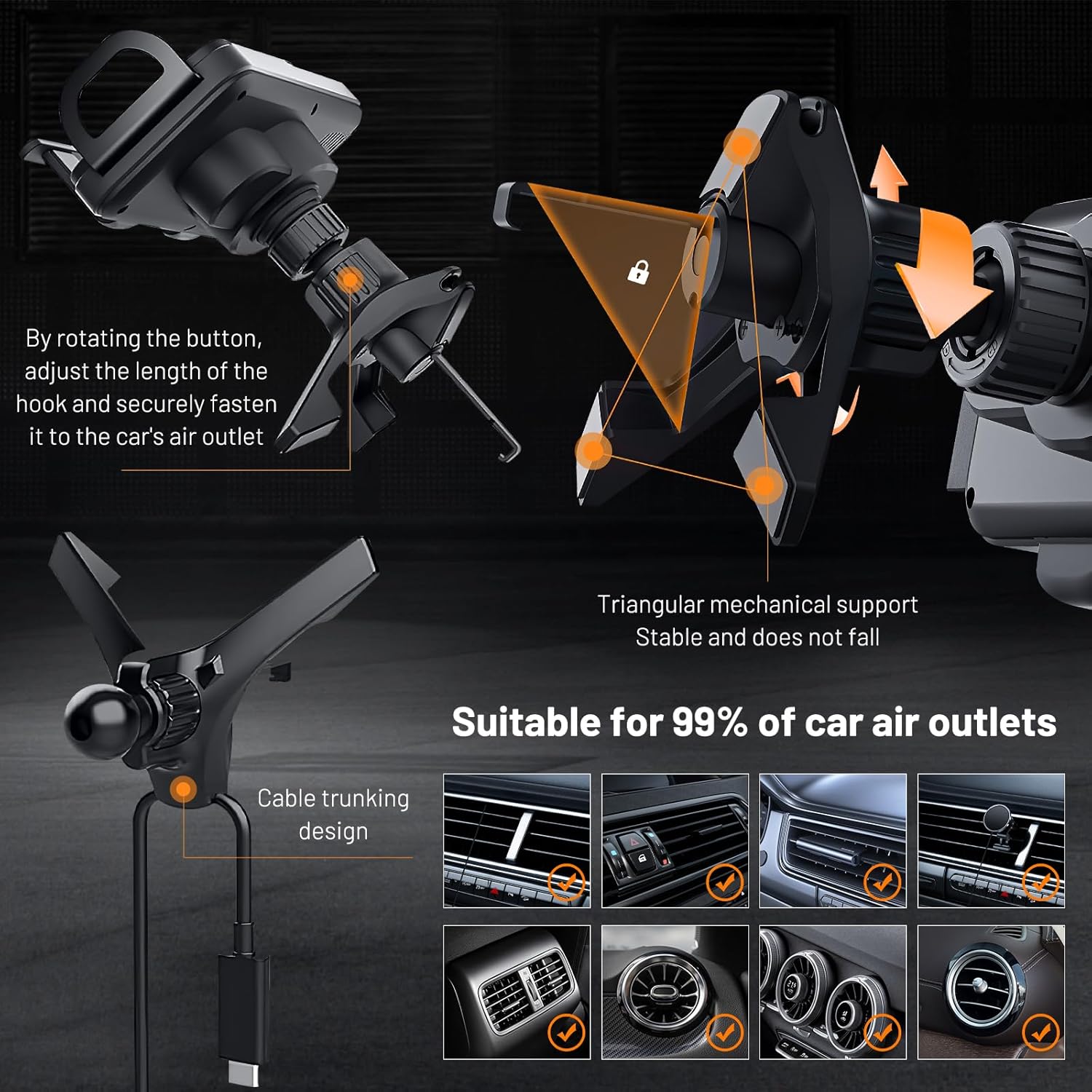 High - Intelligent Car Phone Mount: Auto - Rotate, Fast Charge (Black)