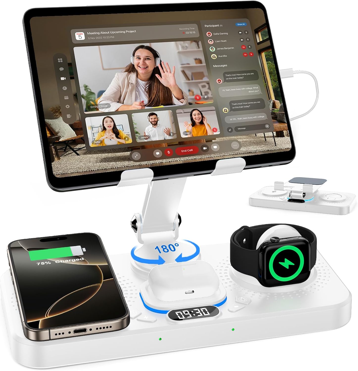 30W Foldable Charger for Apple (Clock + 7-Color Light)