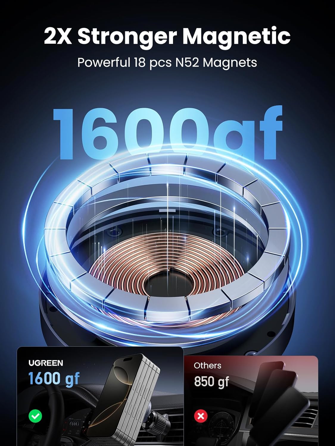 Qi2 ワイヤレスカーチャージャー