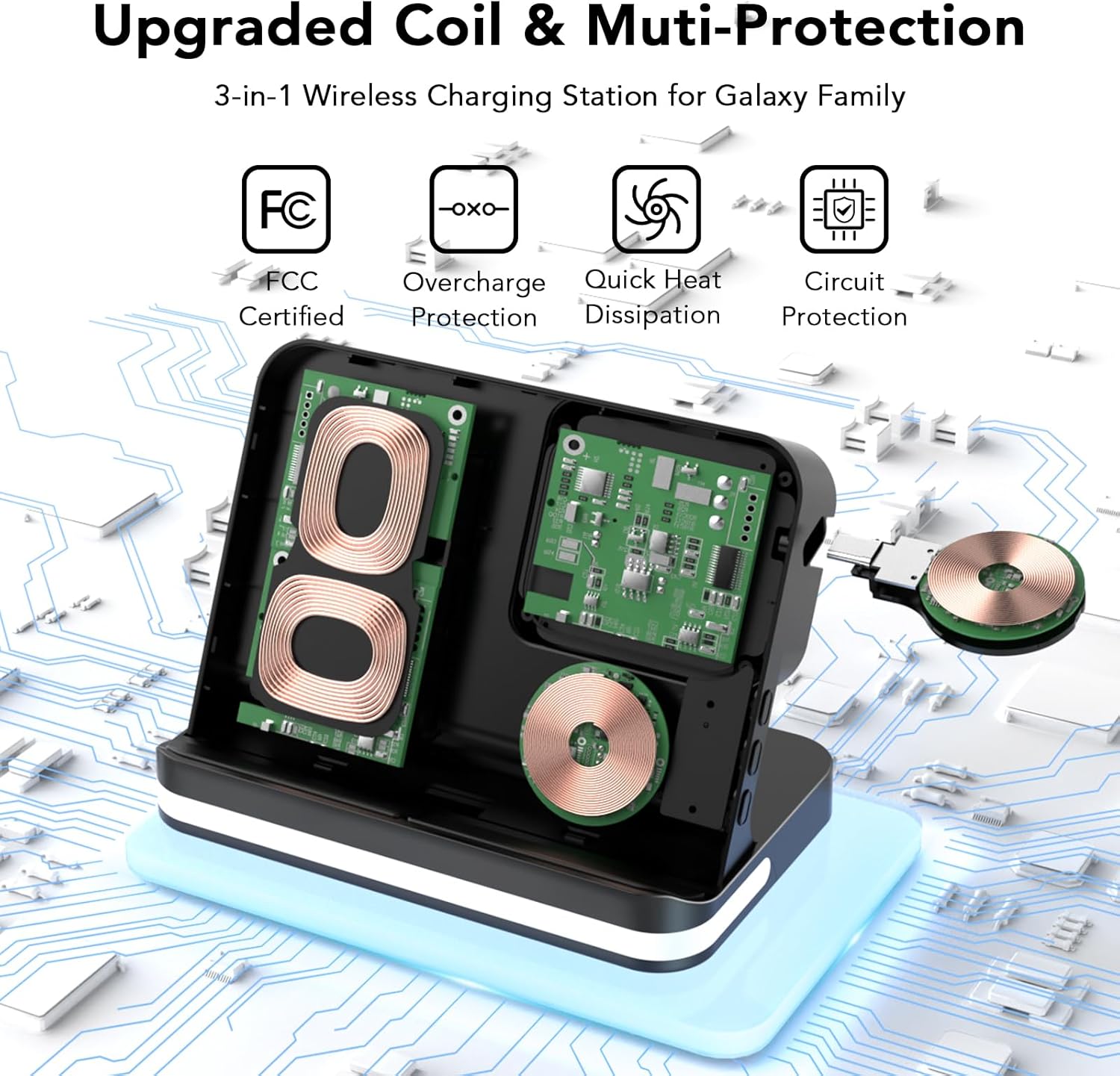 4-in-1 Wireless Charging Station with Alarm Clock for Galaxy