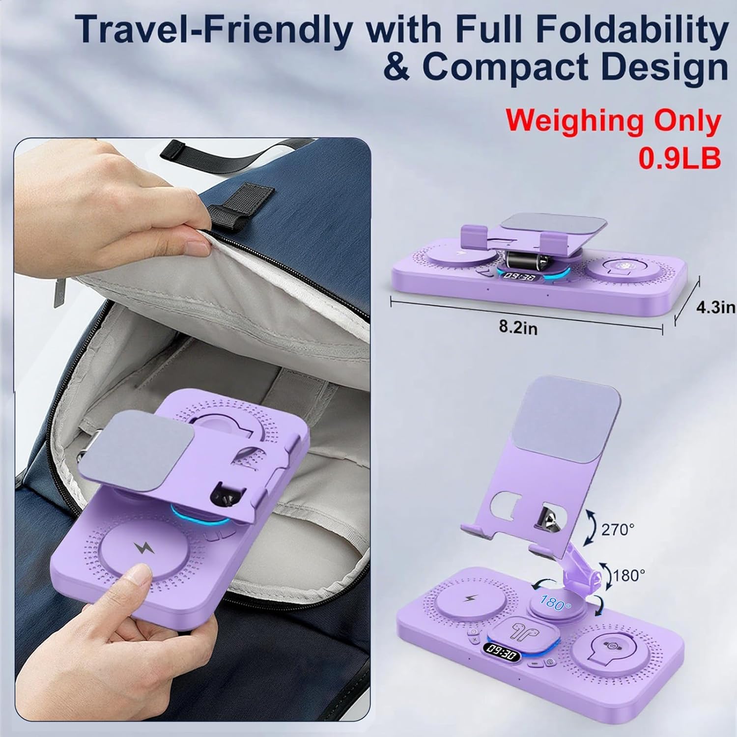 30W Foldable Charger for Apple (Clock + 7-Color Light)