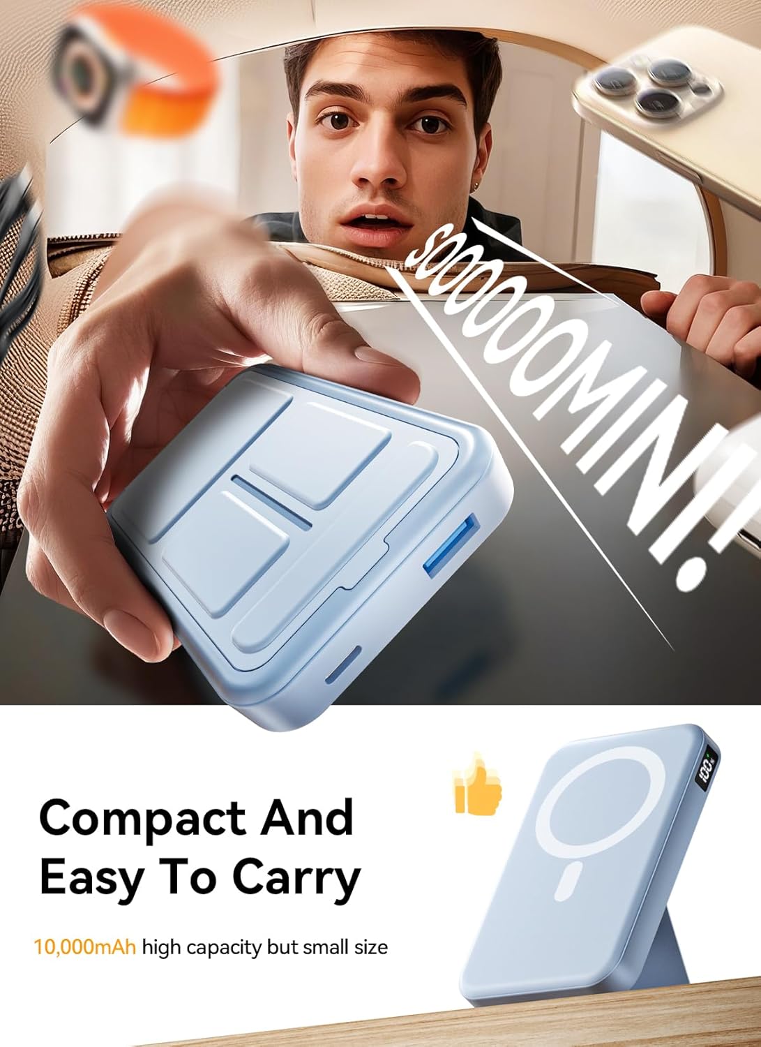 10000mAh MagSafe Power Bank: 22.5W PD Fast Charge + Stand