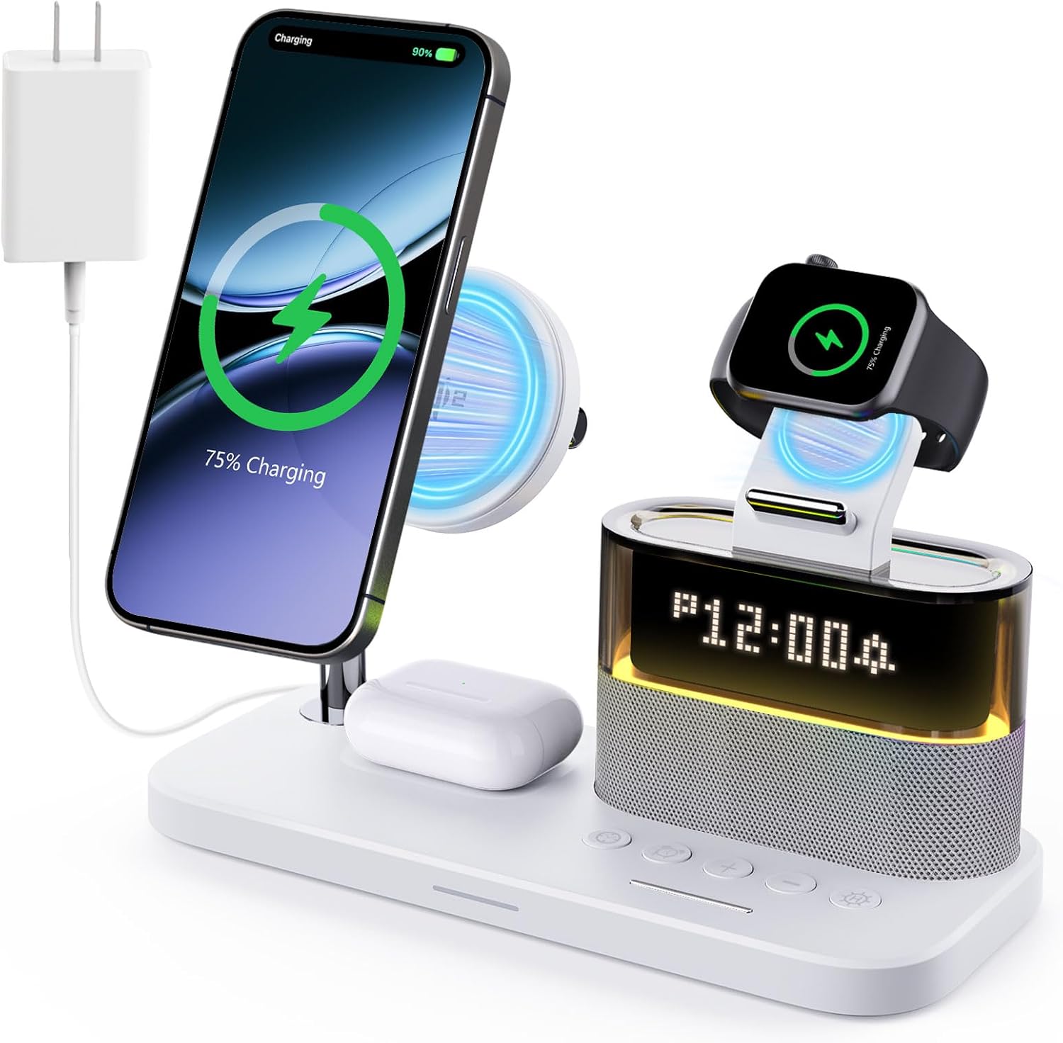 目覚まし時計付き5-in-1ワイヤレス充電ステーション