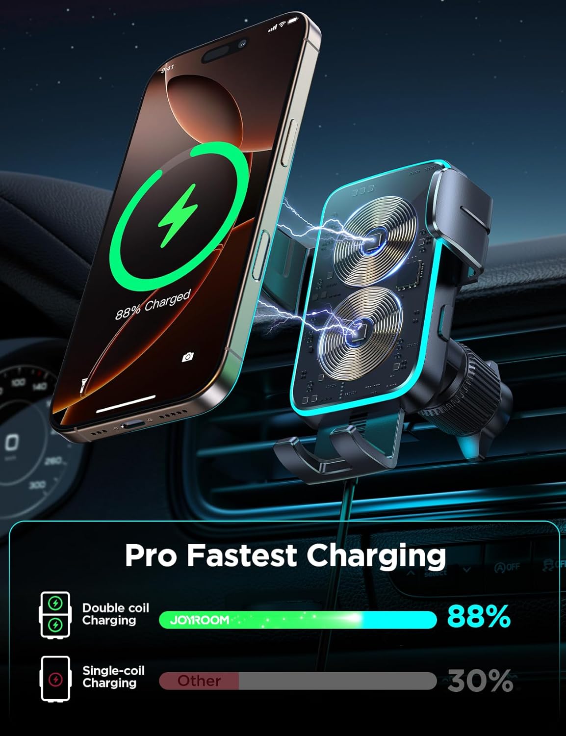 Auto - Smart Clamping Wireless Car Charger Mount: Dual Coil