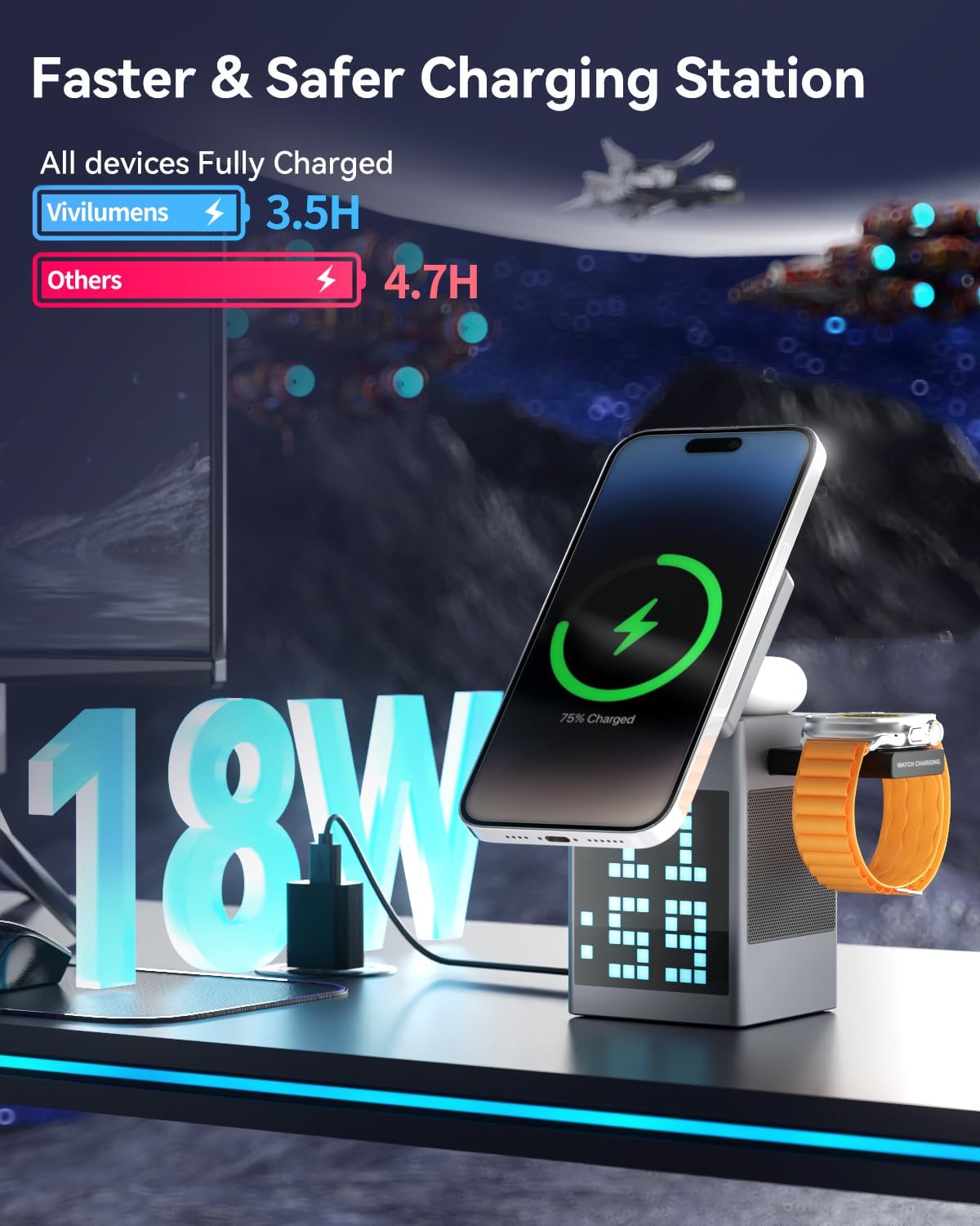 3-in-1充電器(MagSafe・スピーカー・アラーム)