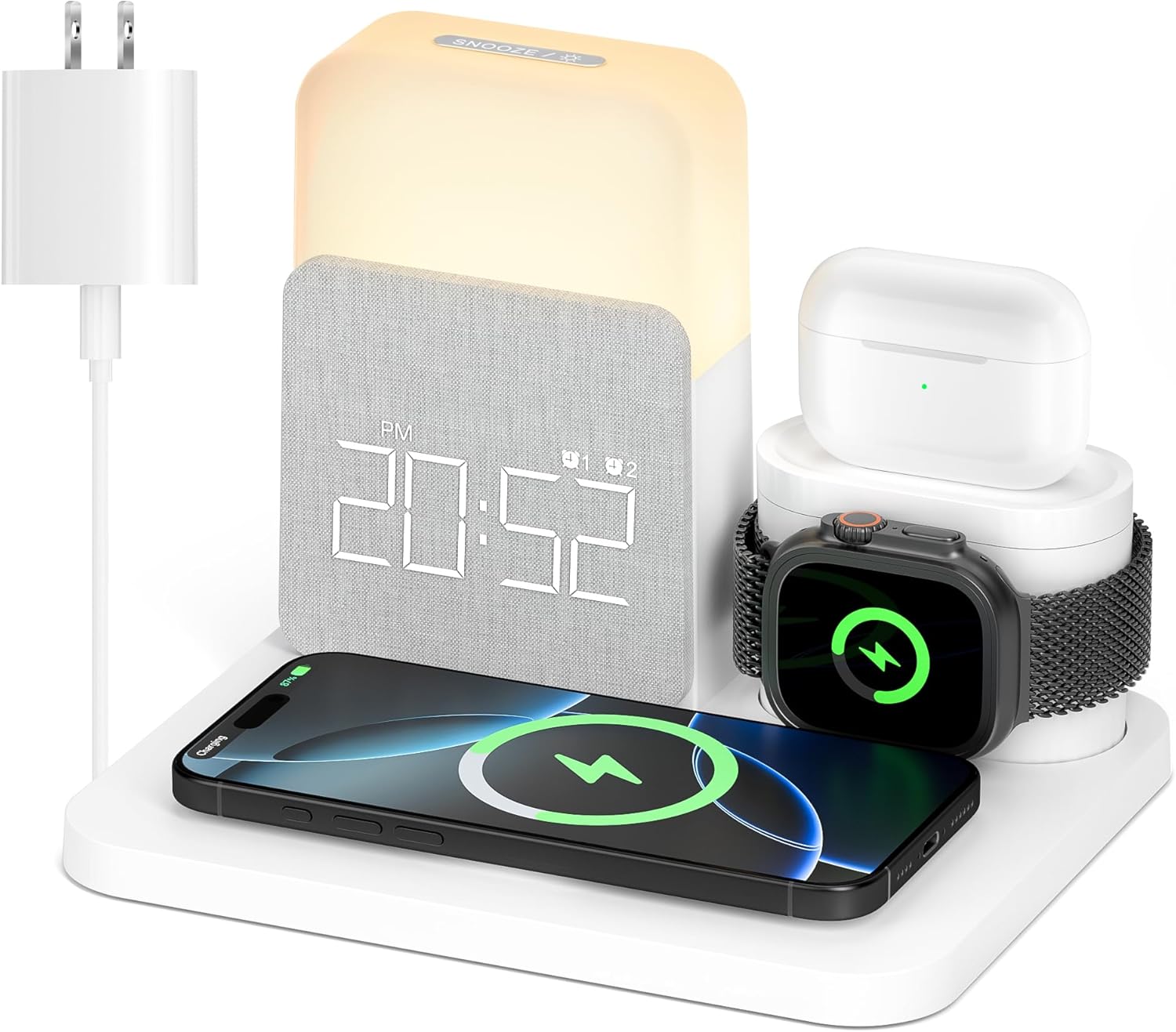 6 in 1 Wireless Charging Alarm Clock for Bedrooms