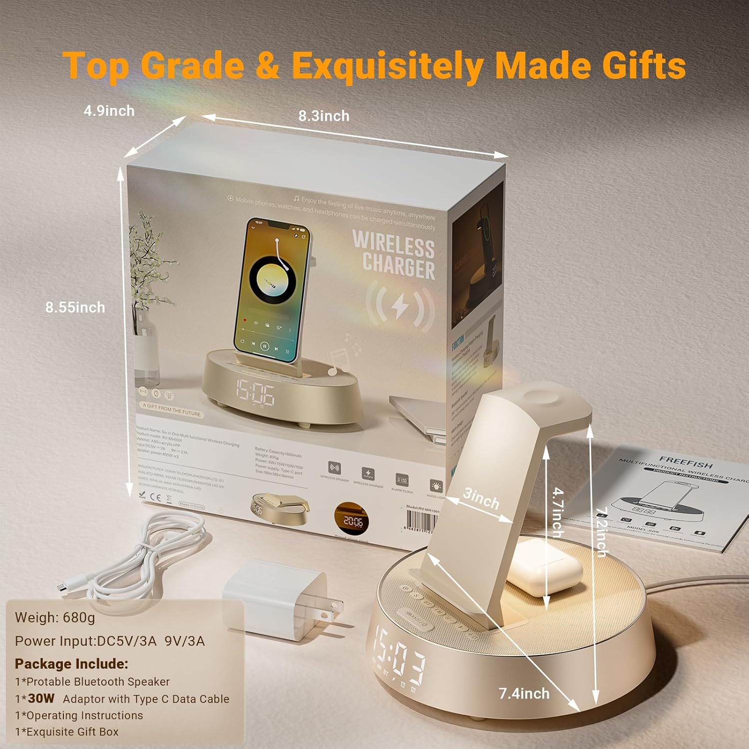 ワイヤレス充電、調光可能なナイトライト、Bluetoothスピーカー