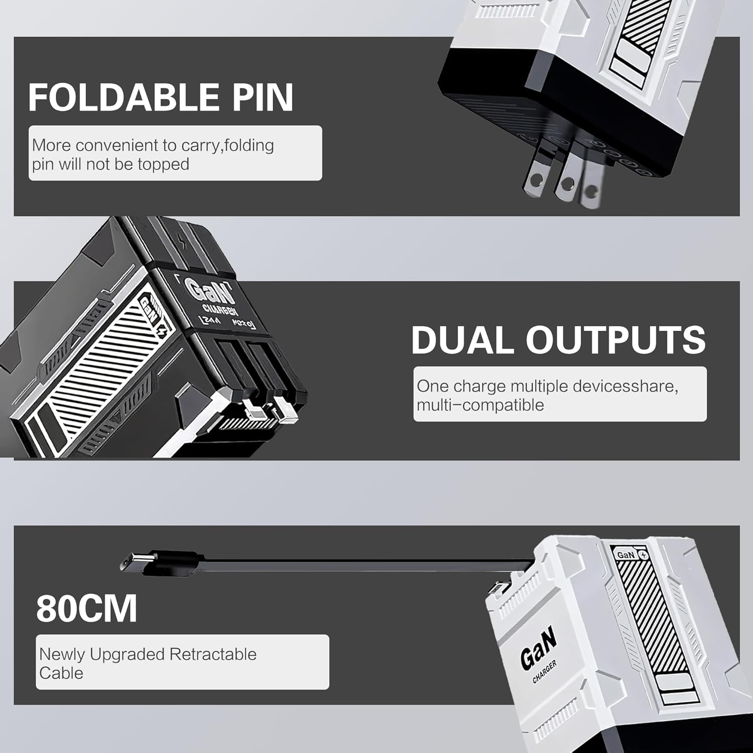 120W 2 - in - 1 Retractable Fast Charger: Foldable & Universal