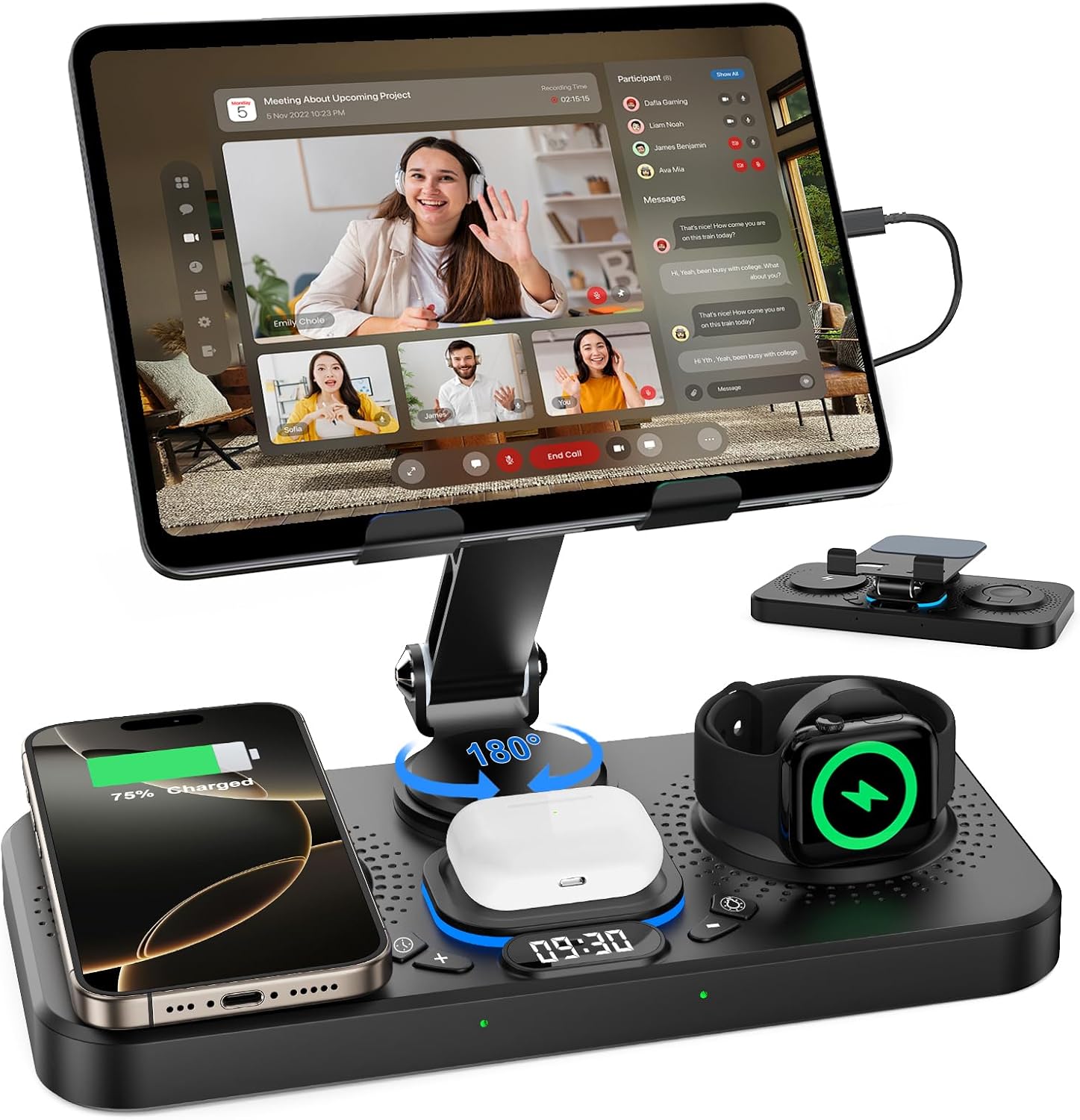 30W Foldable Charger for Apple (Clock + 7-Color Light)