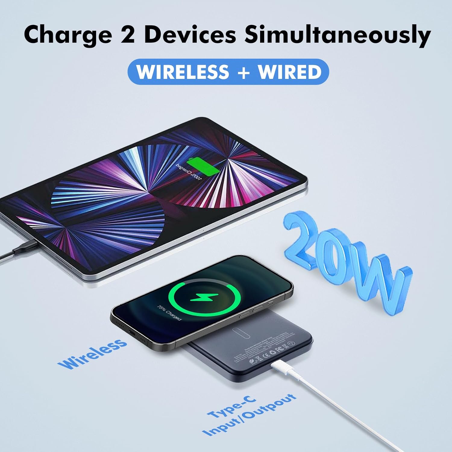 5000mAh Magnetic Portable Charger with LED Display