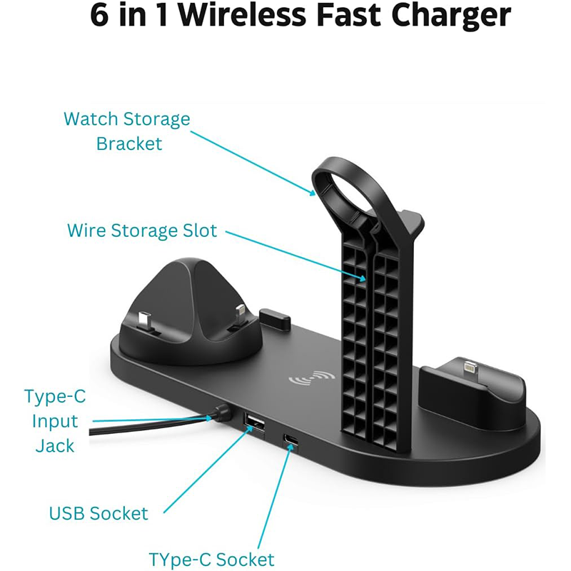 6-in-1 Fast Wireless Charging Dock – Black
