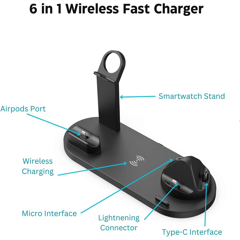 6-in-1 Fast Wireless Charging Dock – Black