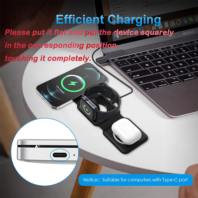 Only3C 3-in-1 Foldable Magnetic Wireless Charger for iPhone, AirPods, Apple Watch