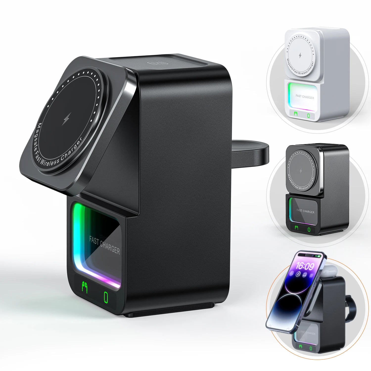 5-in-1 ワイヤレス充電器 + スピーカー (Apple デバイス)