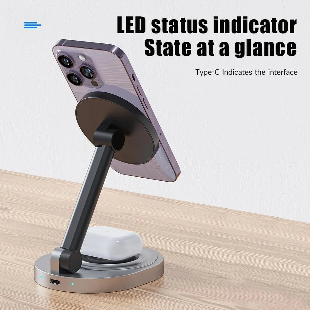 15W Qi2 2-in-1 Foldable Magnetic Charger Stand