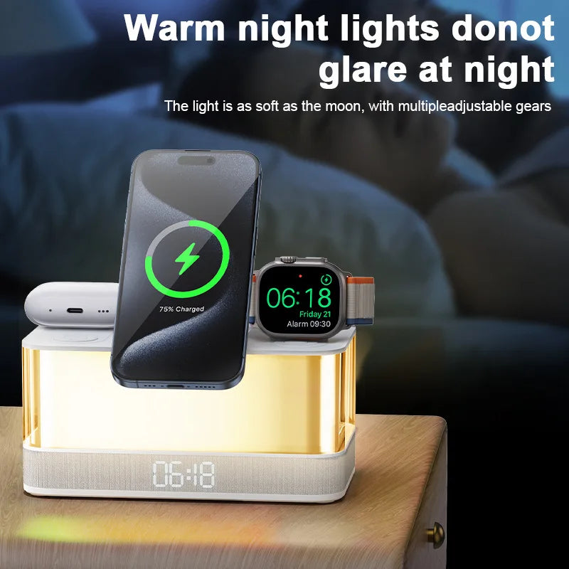 15W Magnetic Charger 6-in-1 (RGB Light · Speaker · Clock)