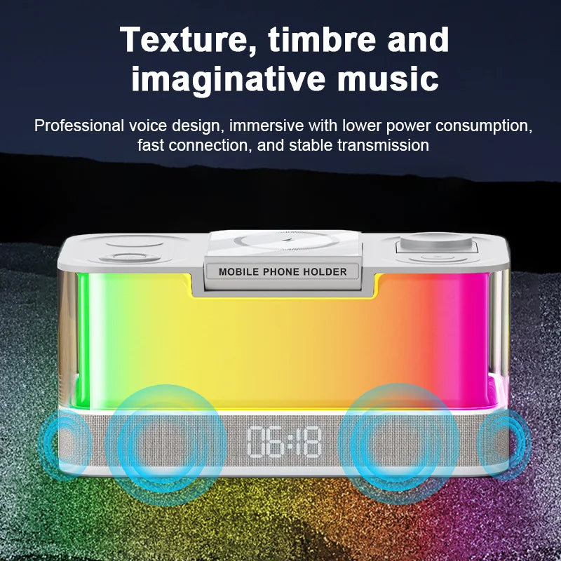 15W Magnetic Charger 6-in-1 (RGB Light · Speaker · Clock)