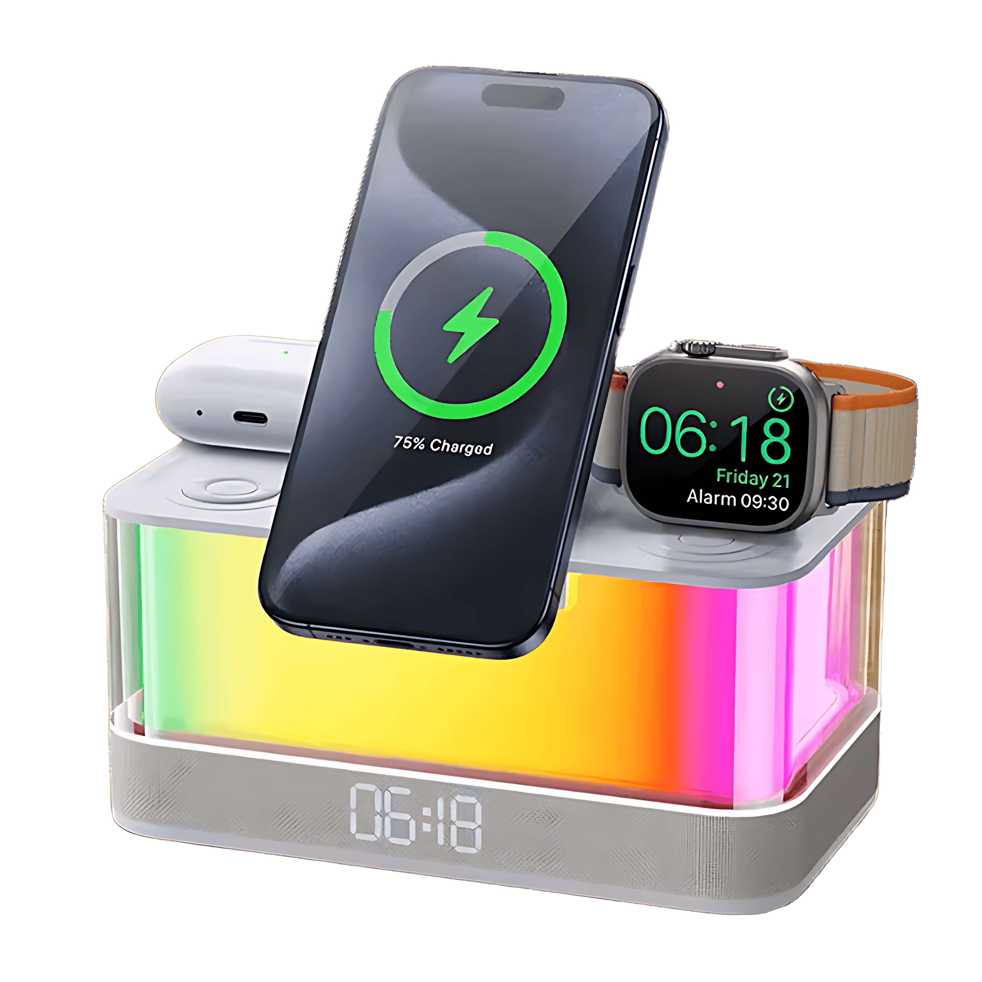 15W Magnetic Charger 6-in-1 (RGB Light · Speaker · Clock)