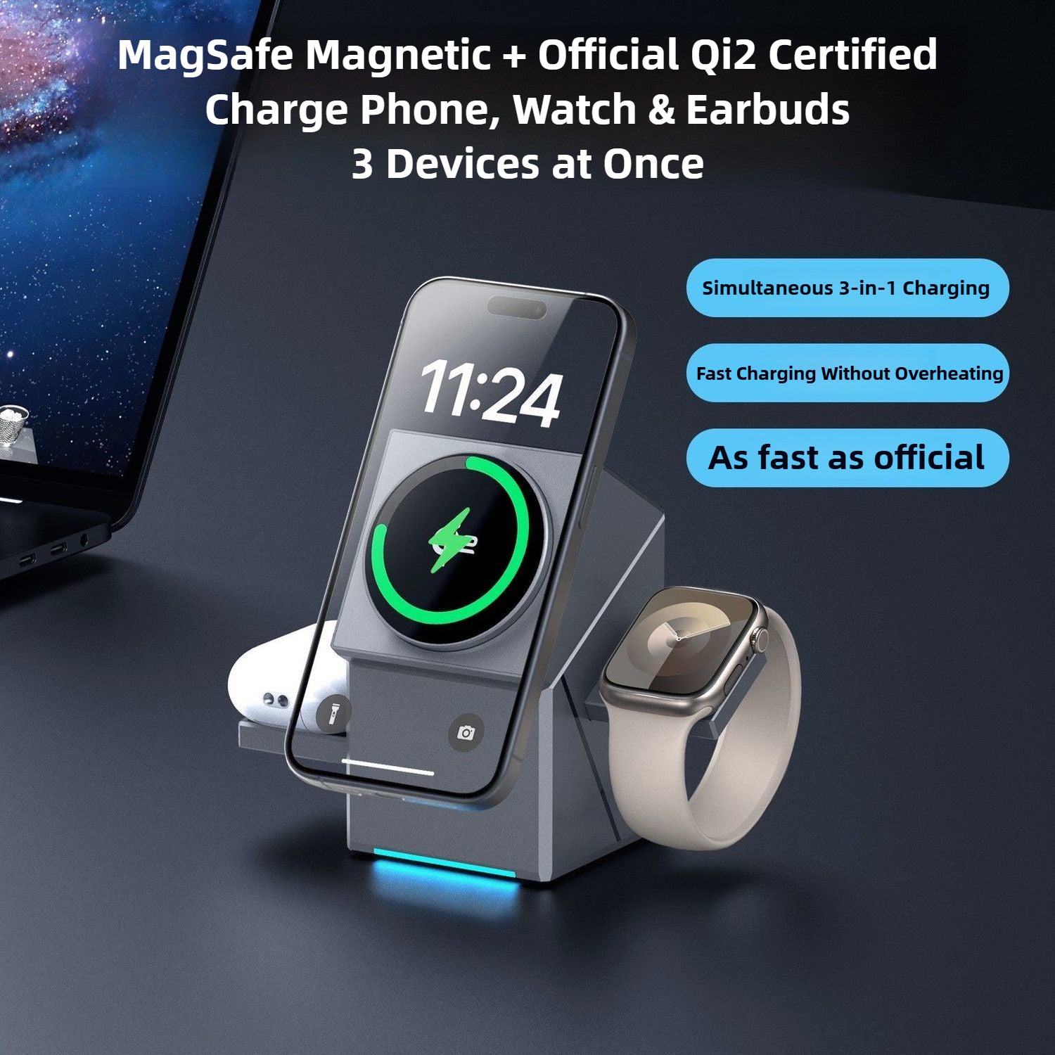 Qi2 Magnetic 3-in-1 Wireless Charger