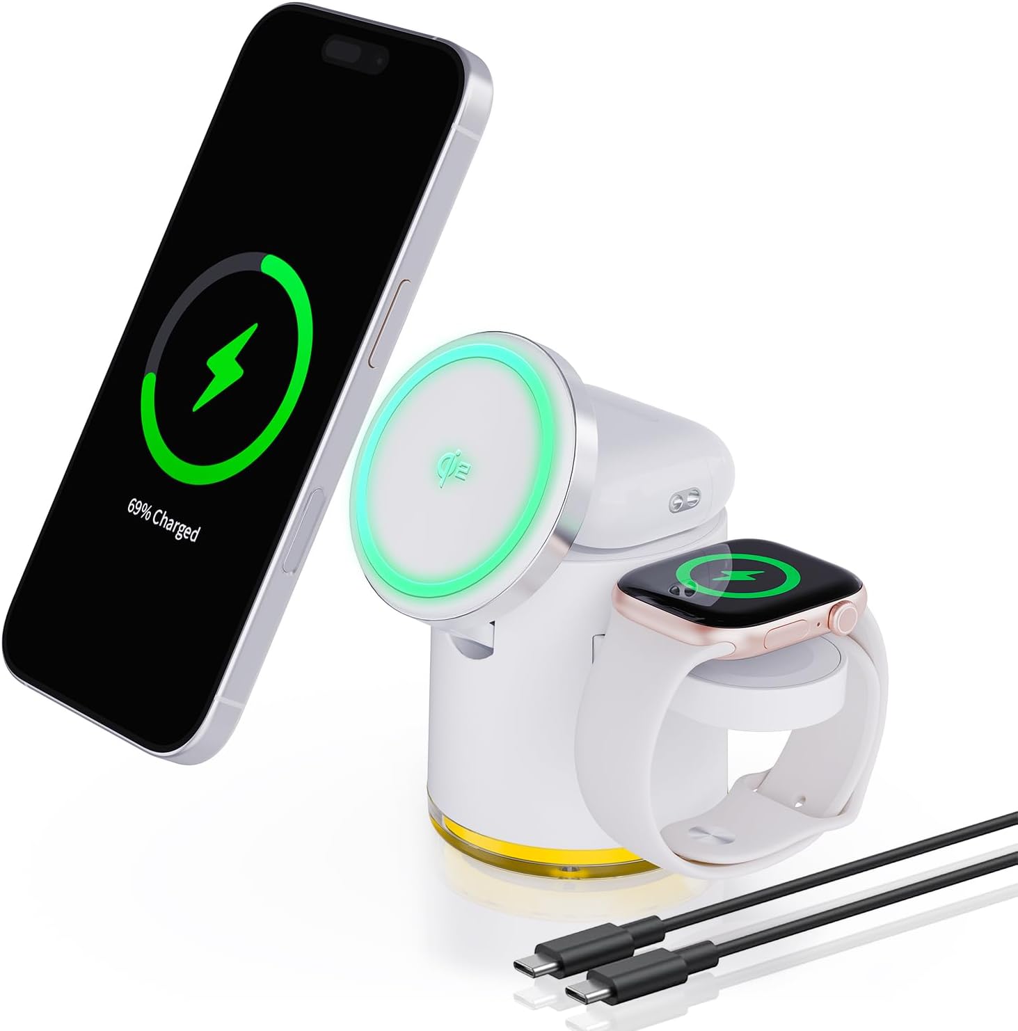 Qi2 15W マグネット式充電ステーション（ナイトライト付き、3in1、ブラック） 