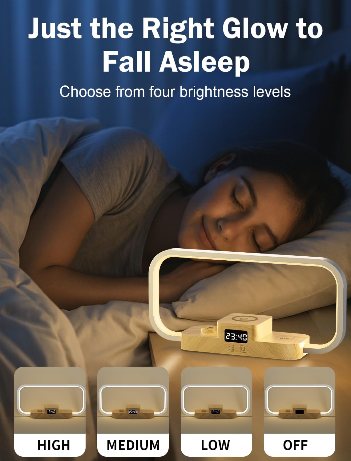 3 in 1 タッチコントロール LED ベッドサイドランプ ワイヤレス充電器付き