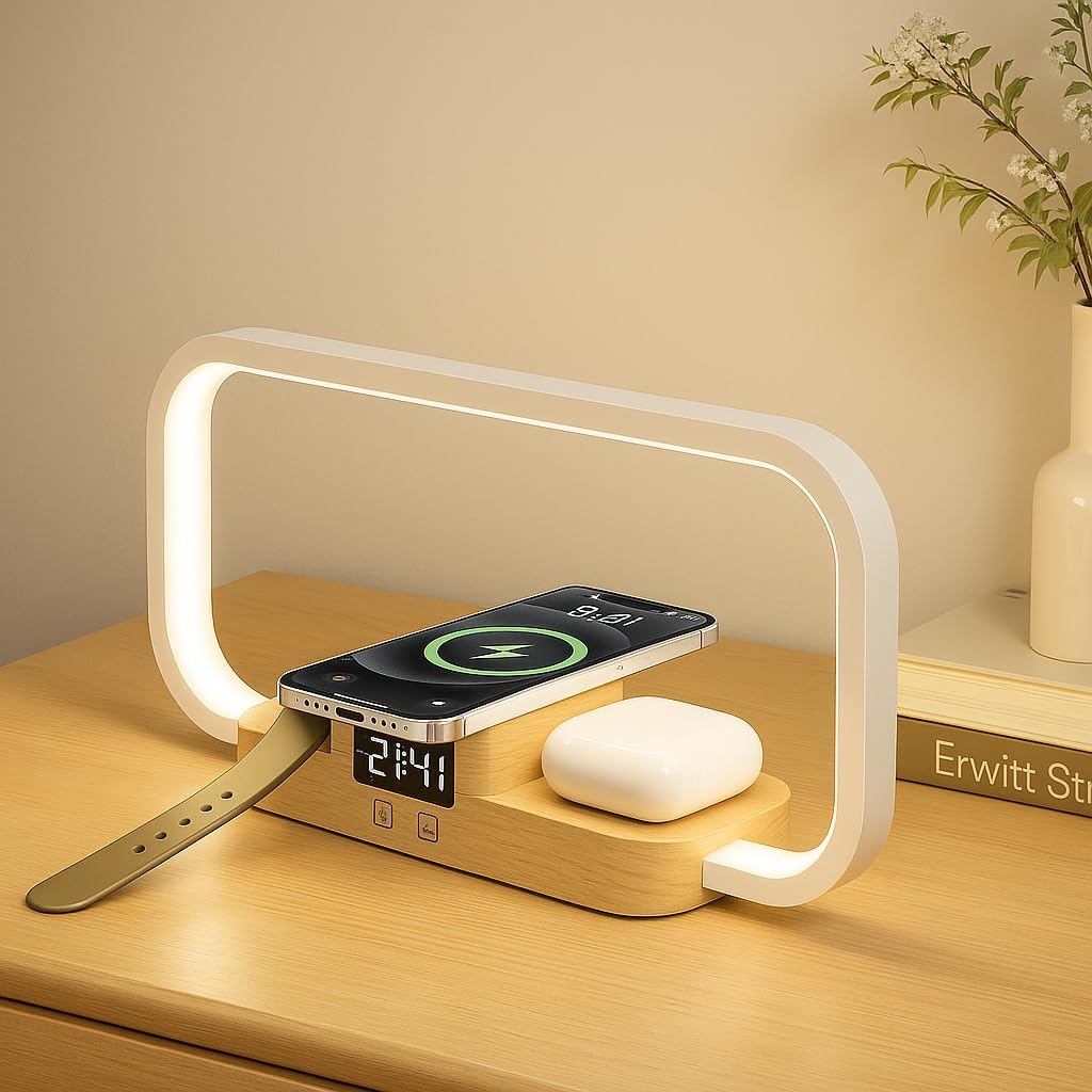 3 in 1 タッチコントロール LED ベッドサイドランプ ワイヤレス充電器付き