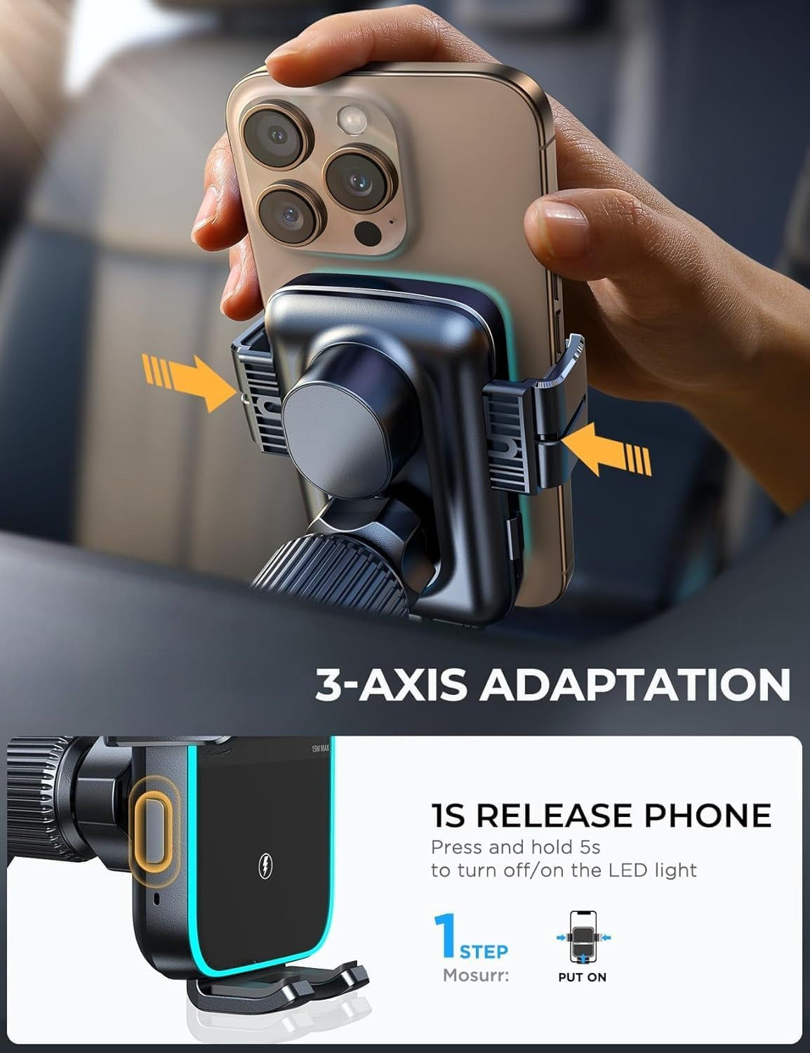Auto - Smart Clamping Wireless Car Charger Mount: Dual Coil