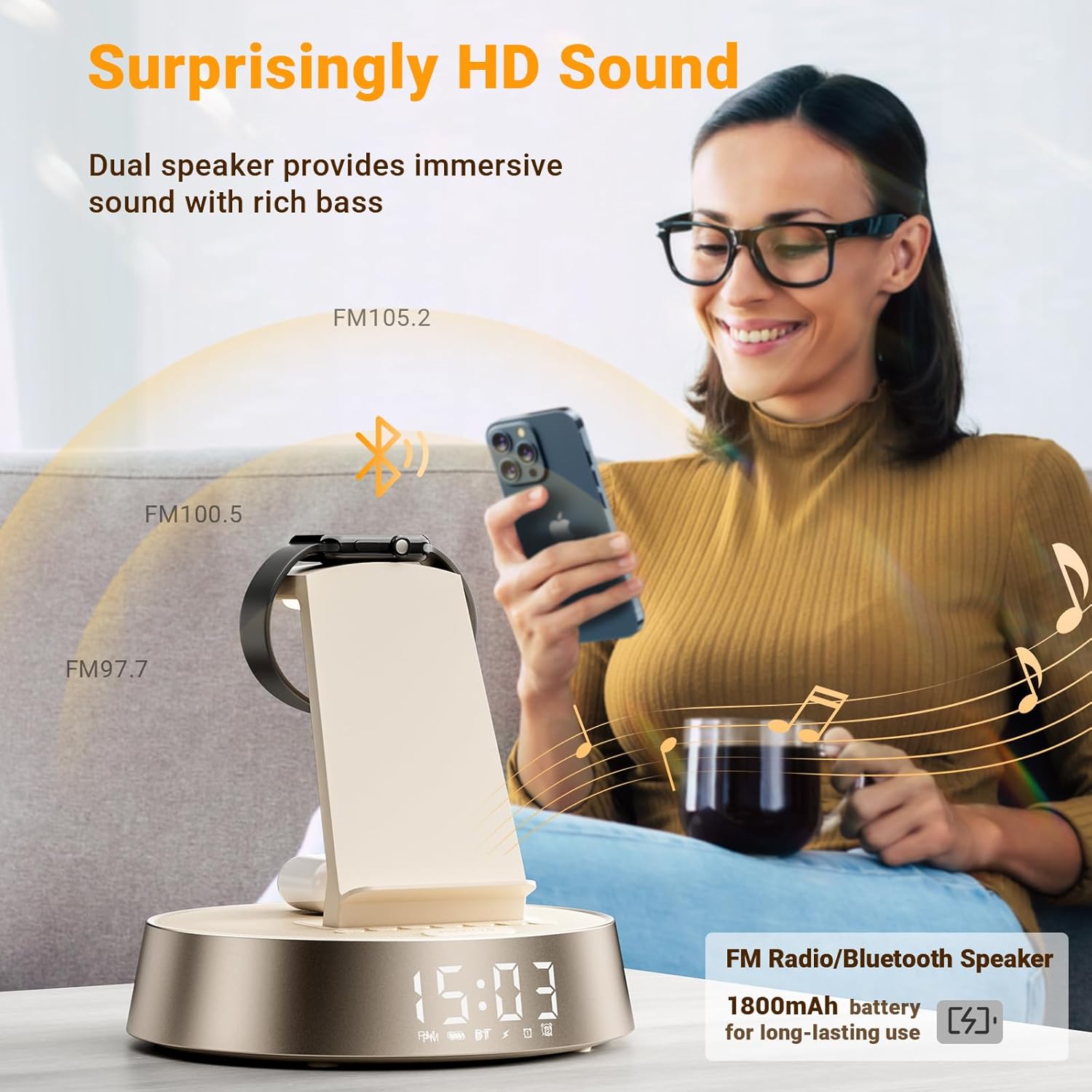 ワイヤレス充電、調光可能なナイトライト、Bluetoothスピーカー