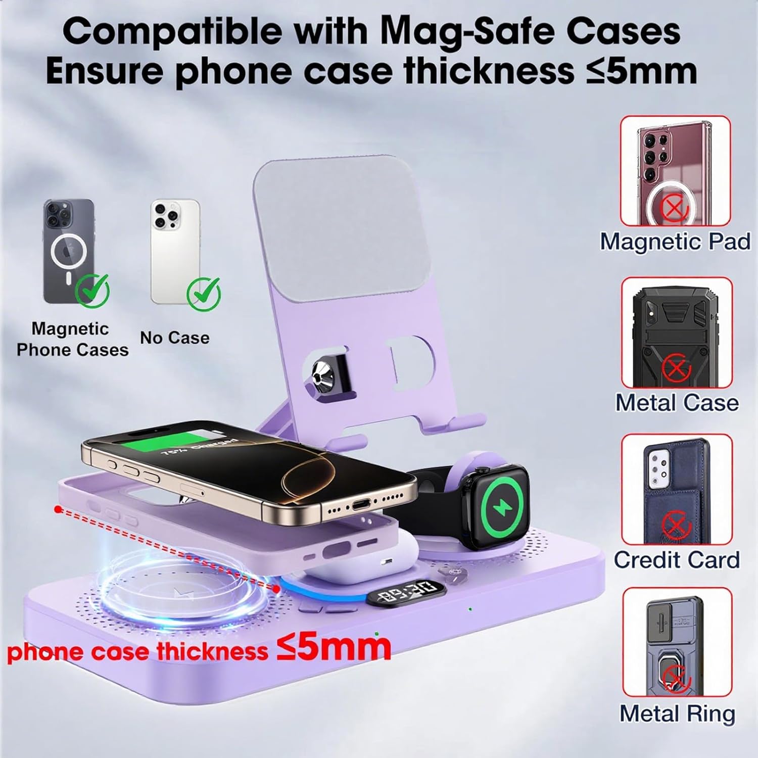 30W Foldable Charger for Apple (Clock + 7-Color Light)