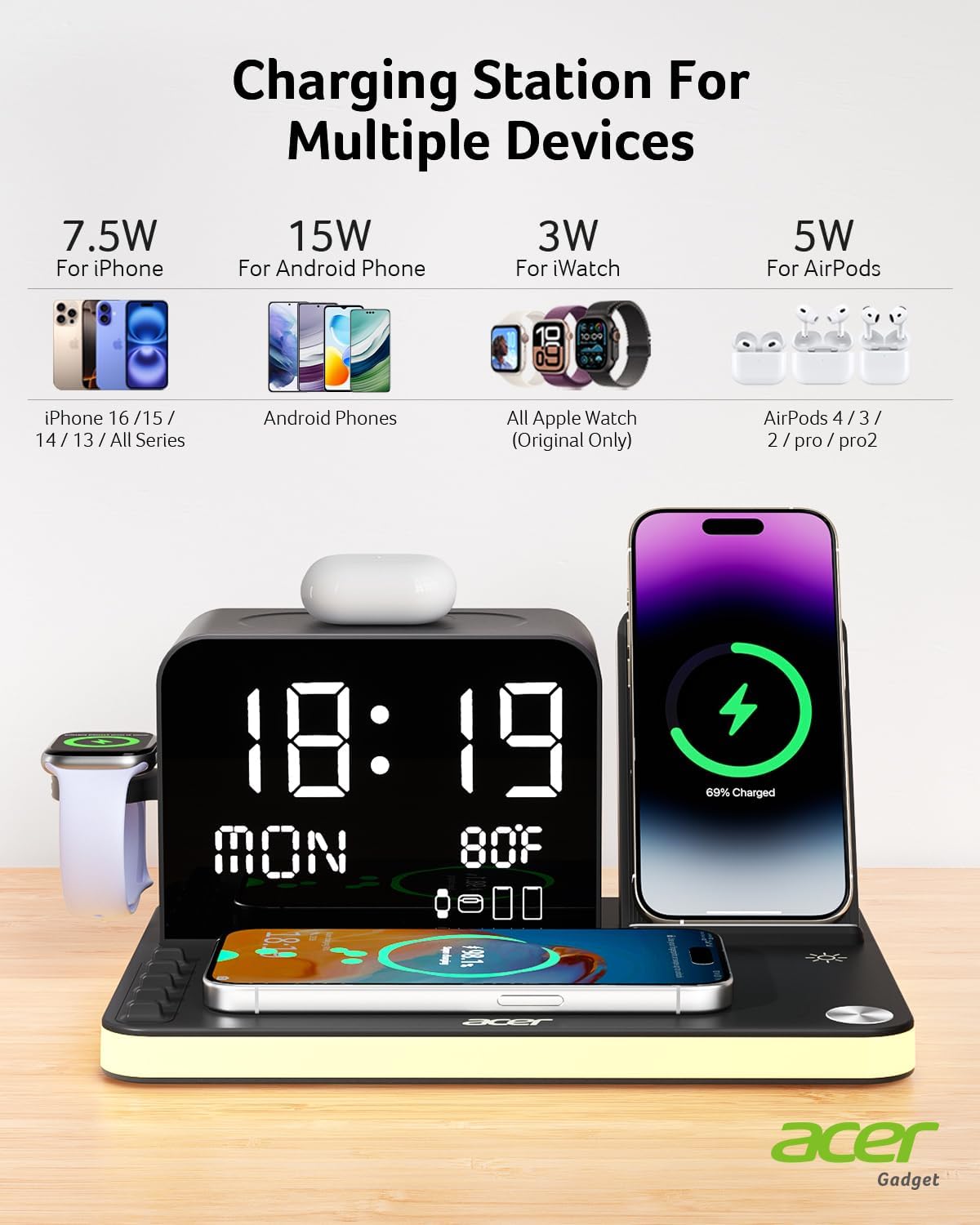 Acer 7-in-1 Wireless Charger Stand for Apple