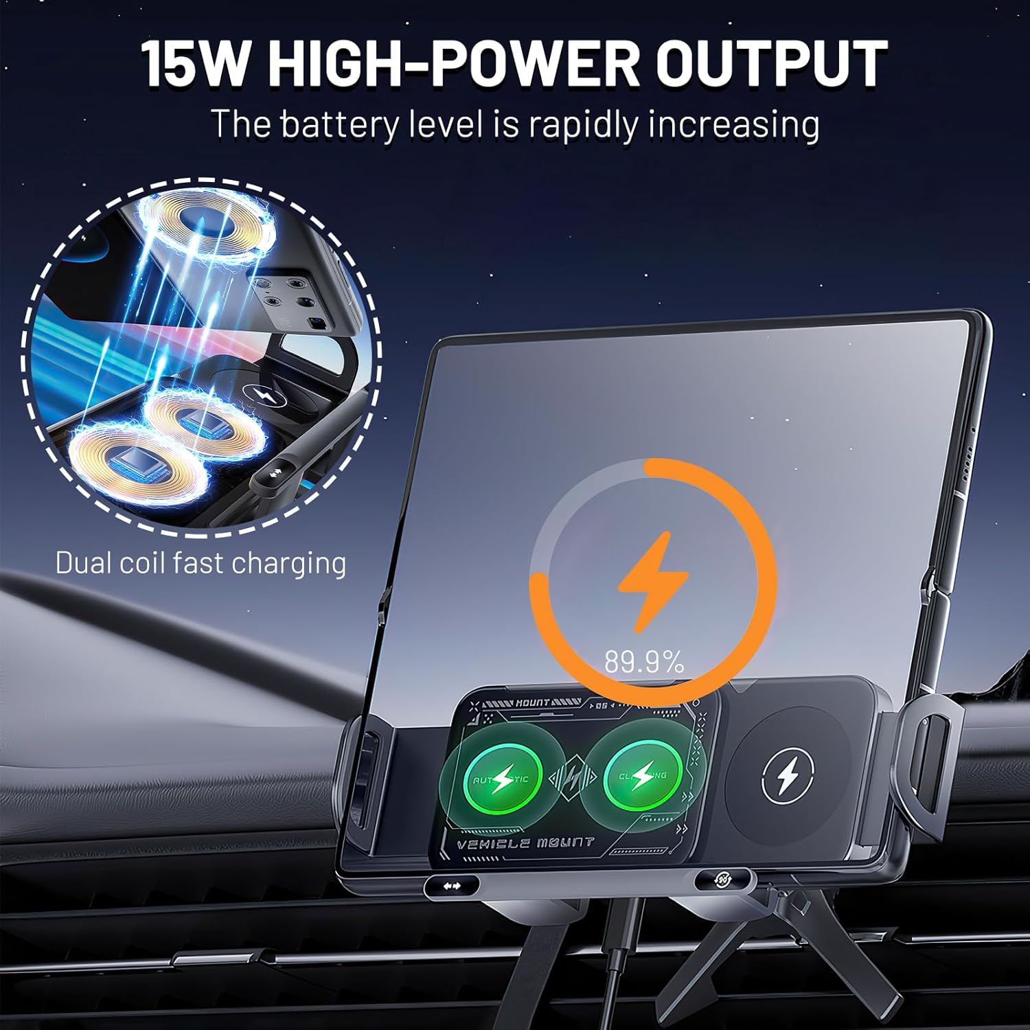 High - Intelligent Car Phone Mount: Auto - Rotate, Fast Charge (Black)