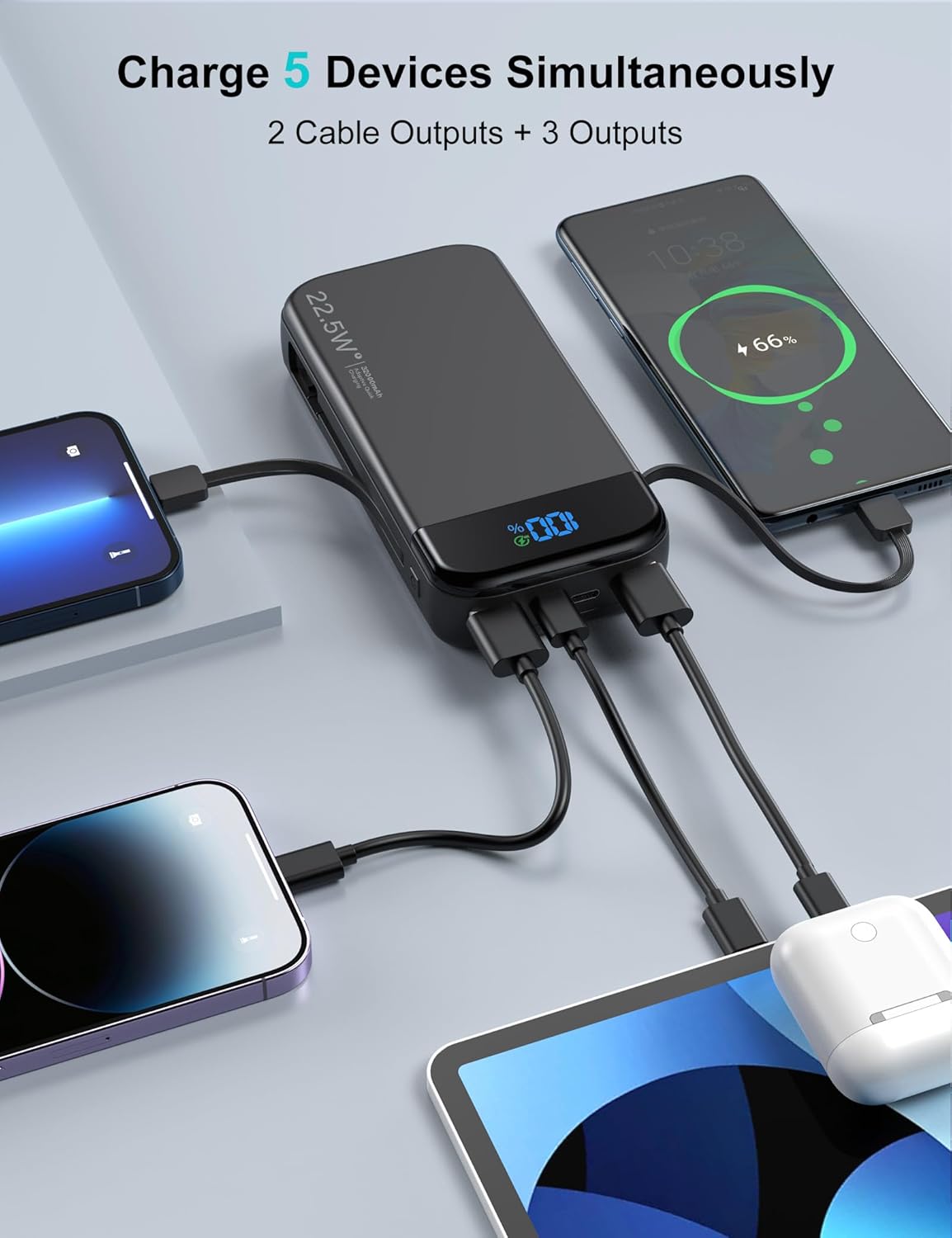 32000mAh 22.5W Power Bank with Built-in Cables