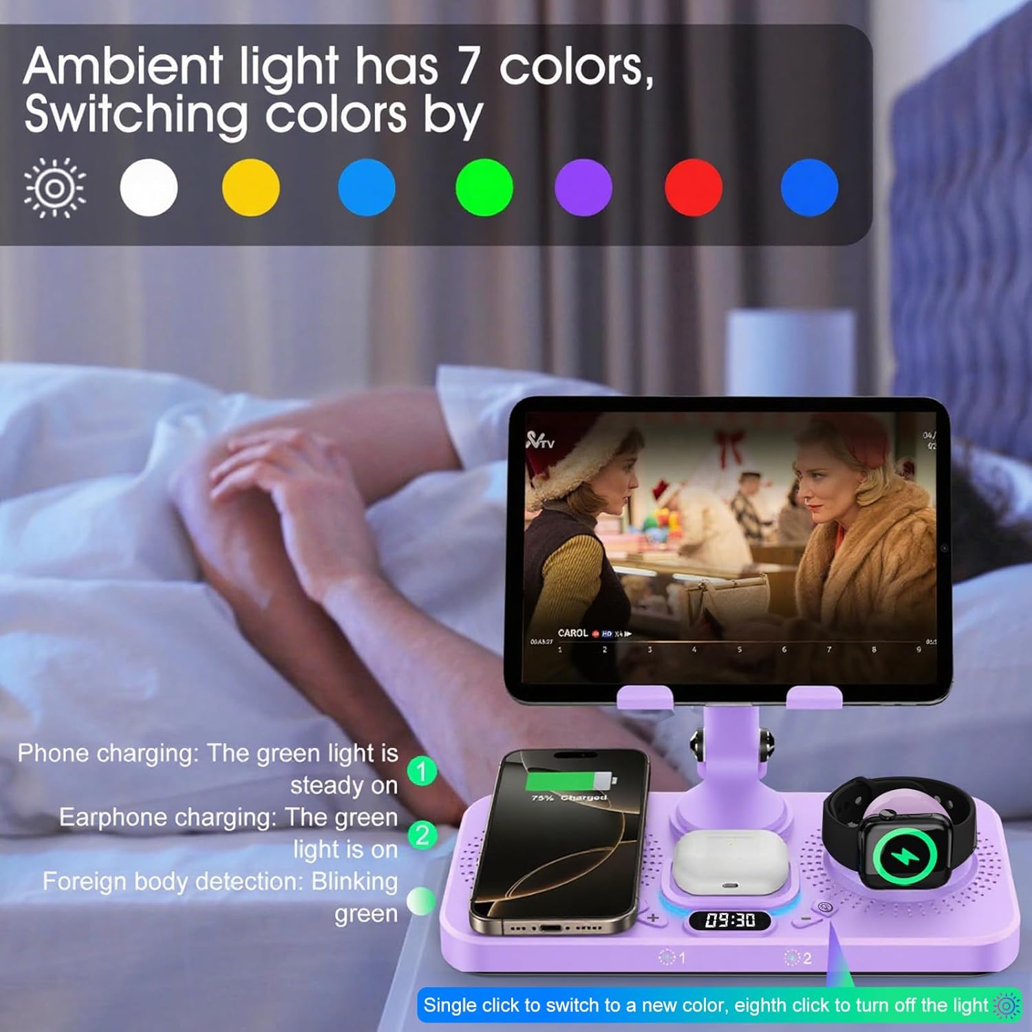 30W Foldable Charger for Apple (Clock + 7-Color Light)